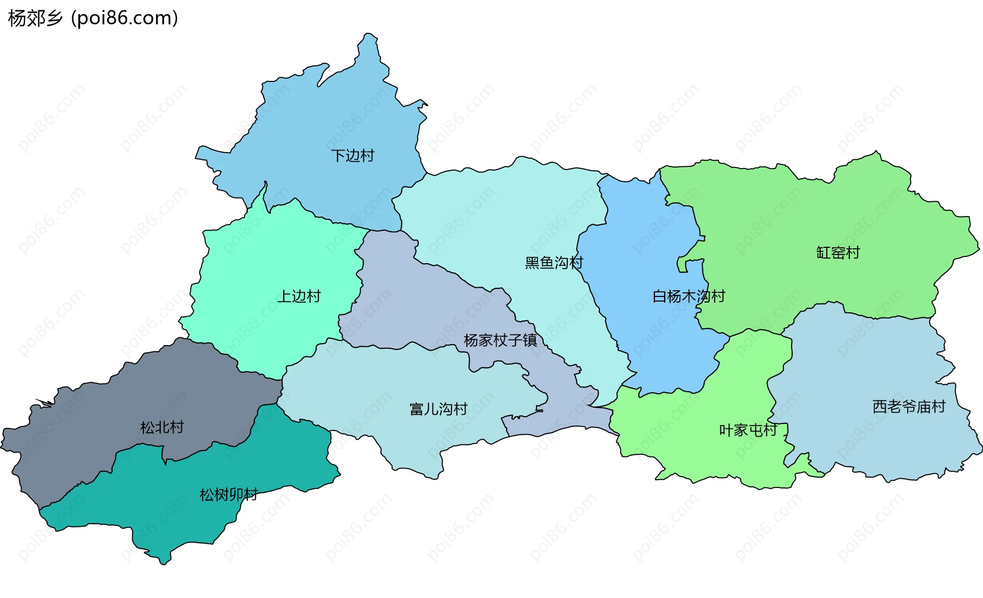 杨郊乡边界地图(五级行政区划)