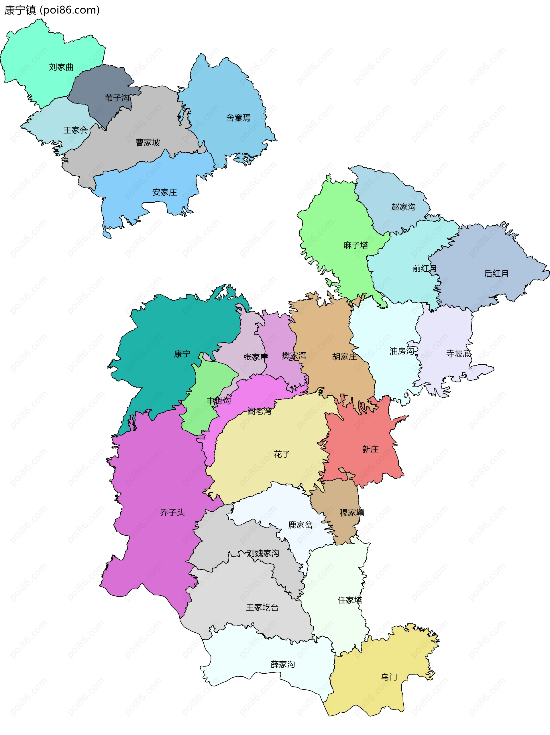 康宁镇边界地图(五级行政区划)