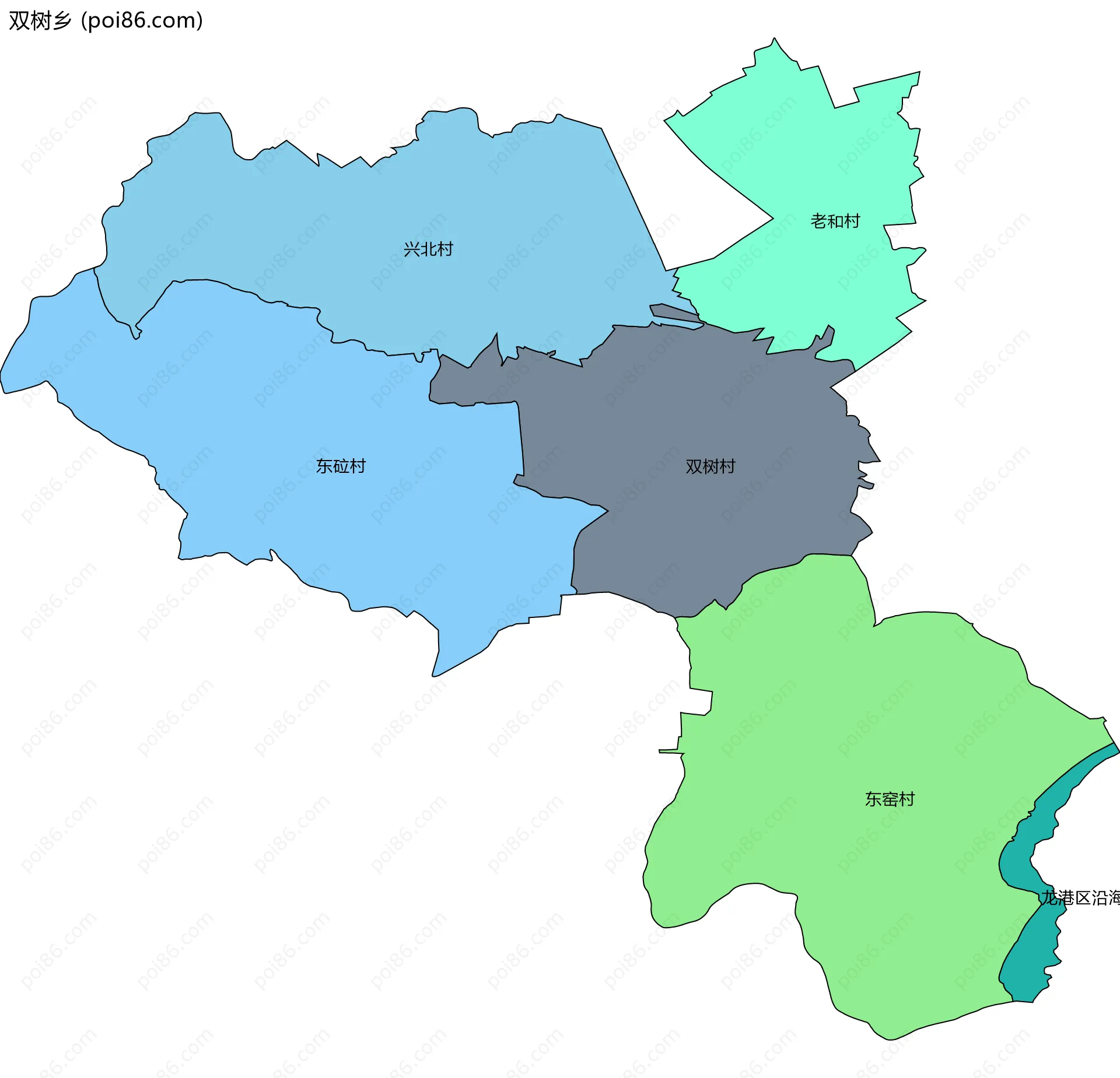 双树乡边界地图(五级行政区划)