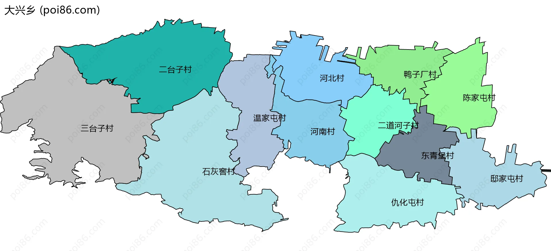 大兴乡边界地图(五级行政区划)