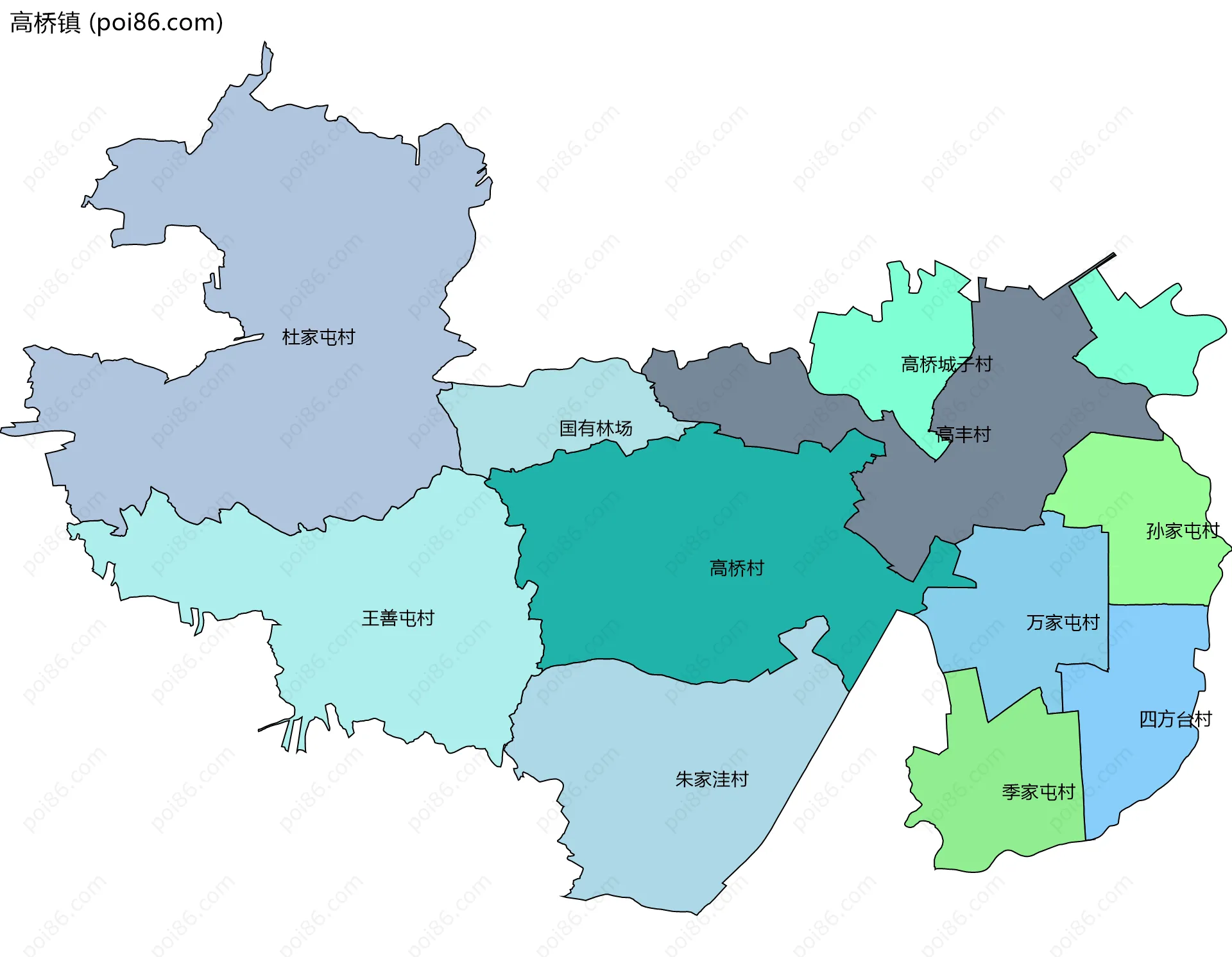 高桥镇边界地图(五级行政区划)