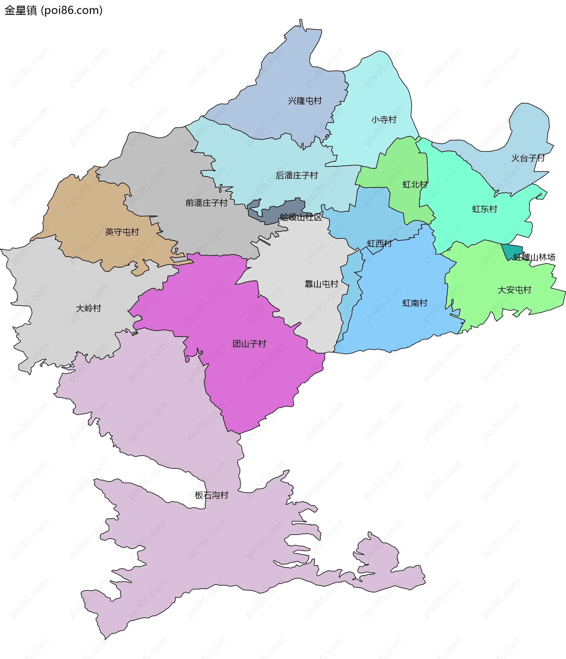 金星镇边界地图(五级行政区划)