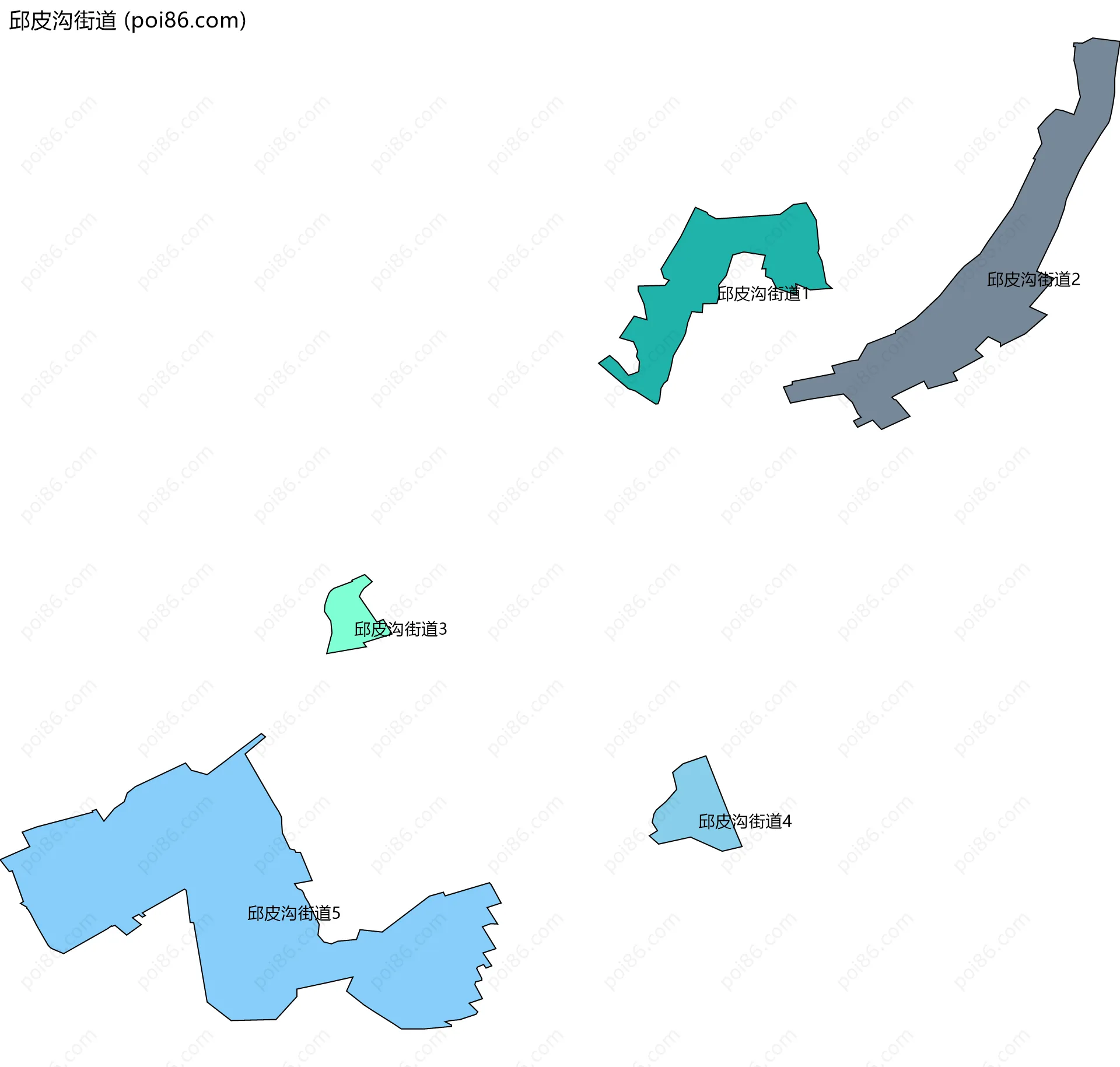 邱皮沟街道边界地图(五级行政区划)