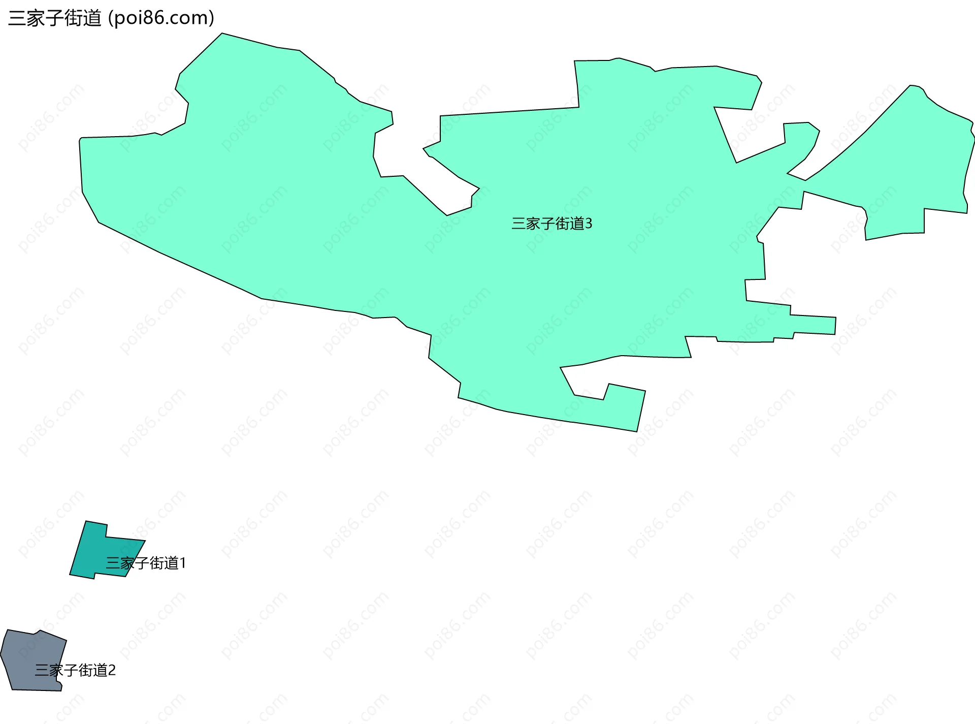 三家子街道边界地图(五级行政区划)