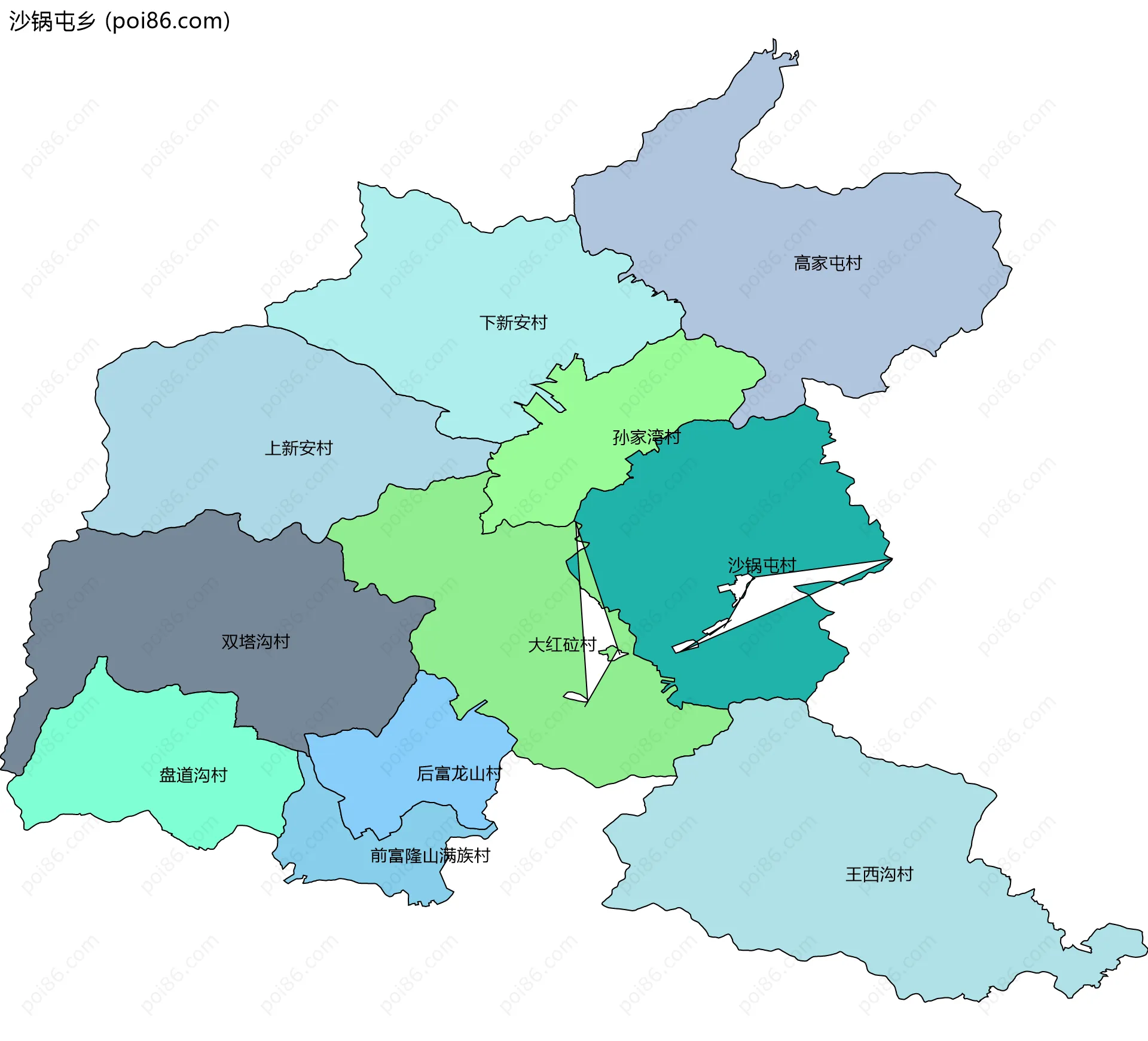 沙锅屯乡边界地图(五级行政区划)