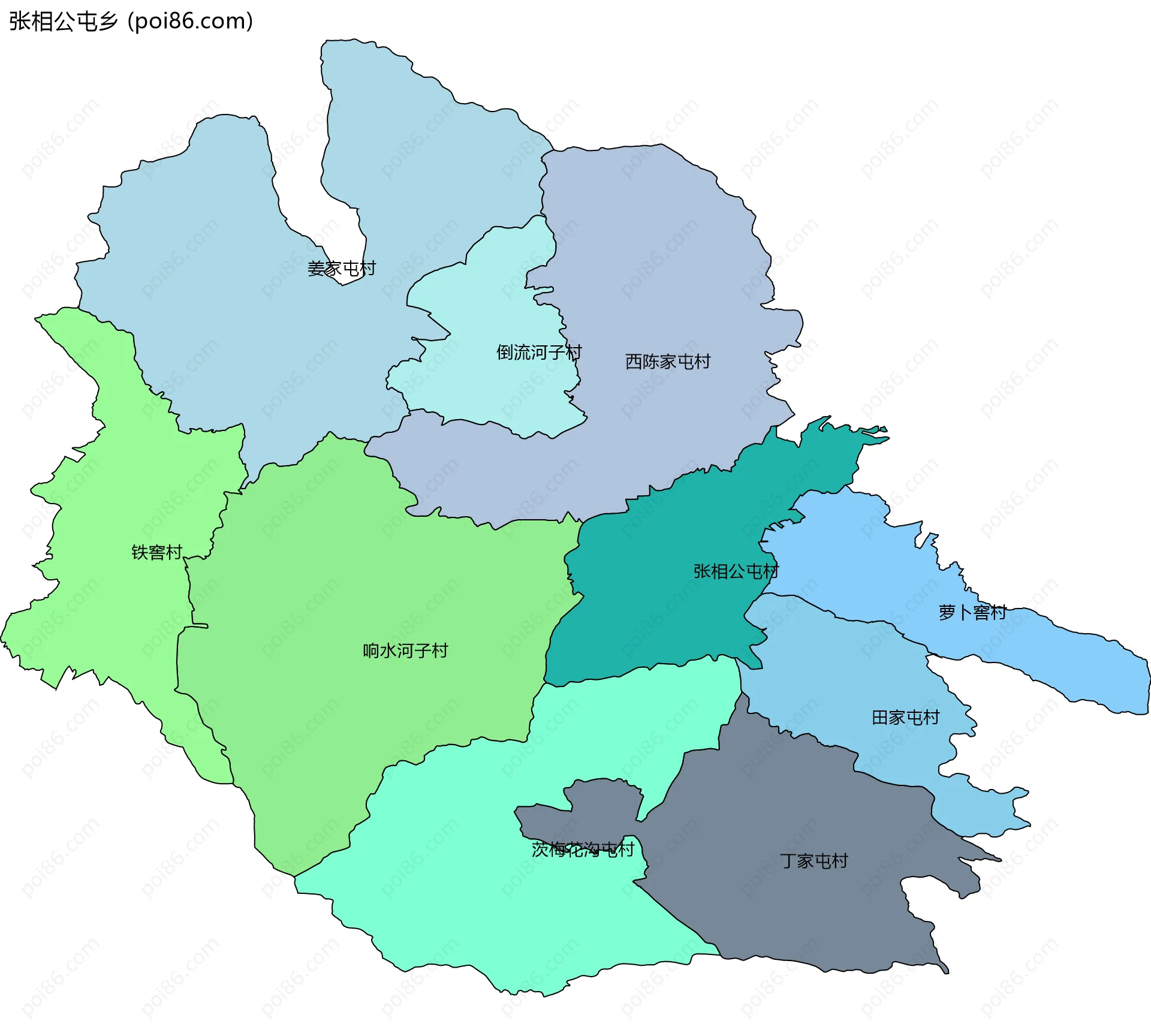 张相公屯乡边界地图(五级行政区划)