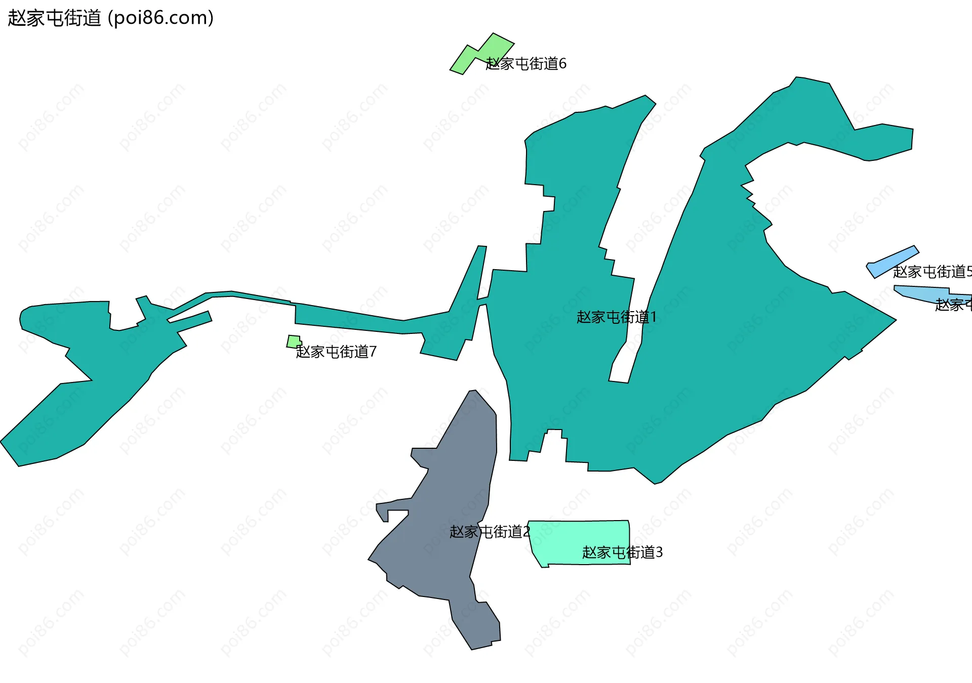 赵家屯街道边界地图(五级行政区划)
