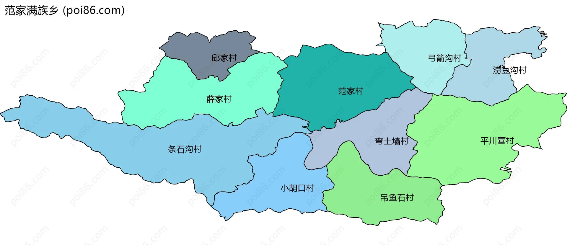 范家满族乡边界地图(五级行政区划)