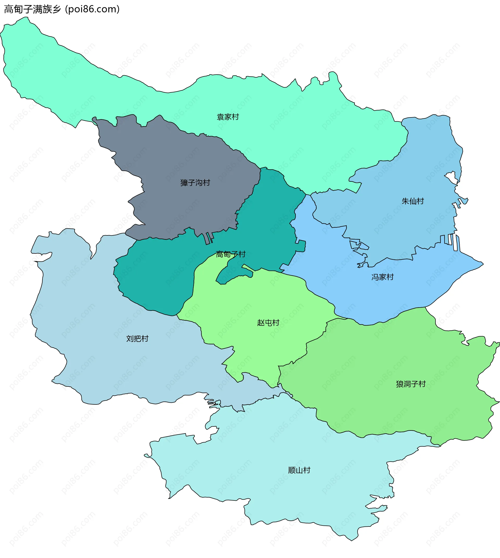 高甸子满族乡边界地图(五级行政区划)