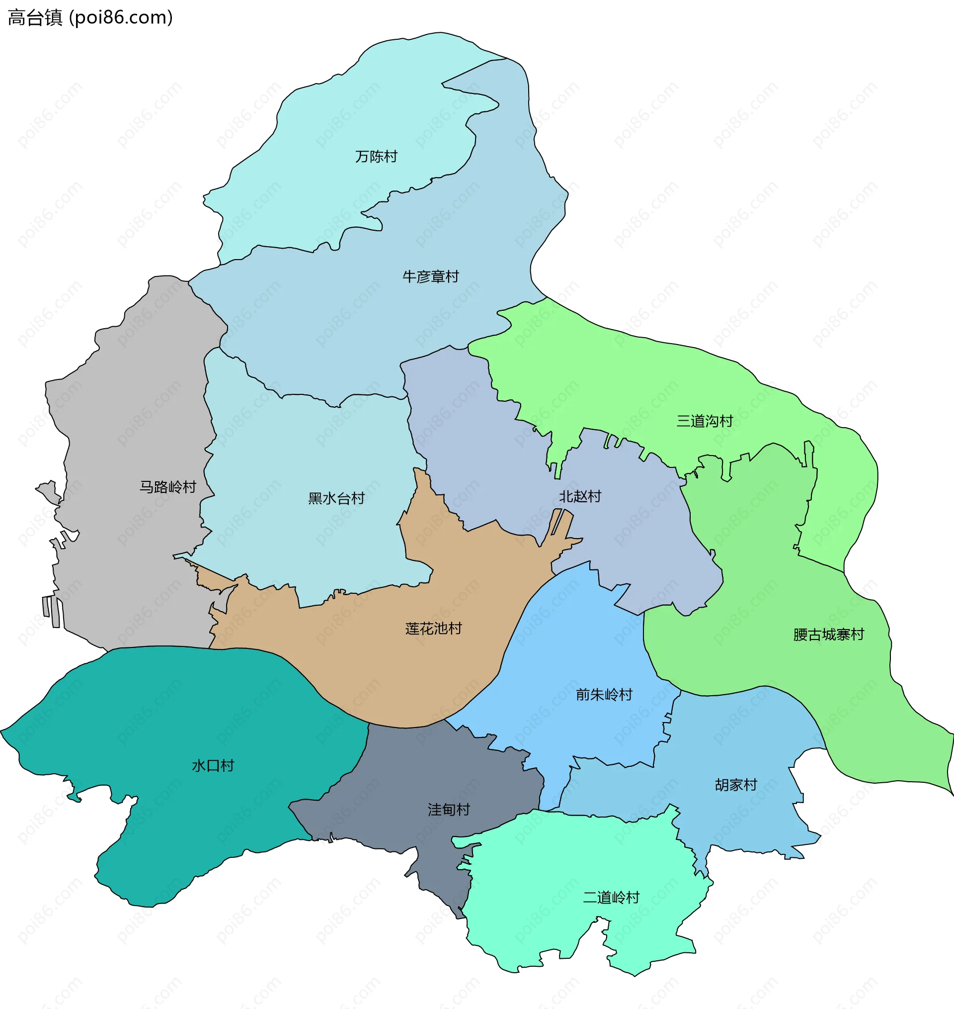 高台镇边界地图(五级行政区划)