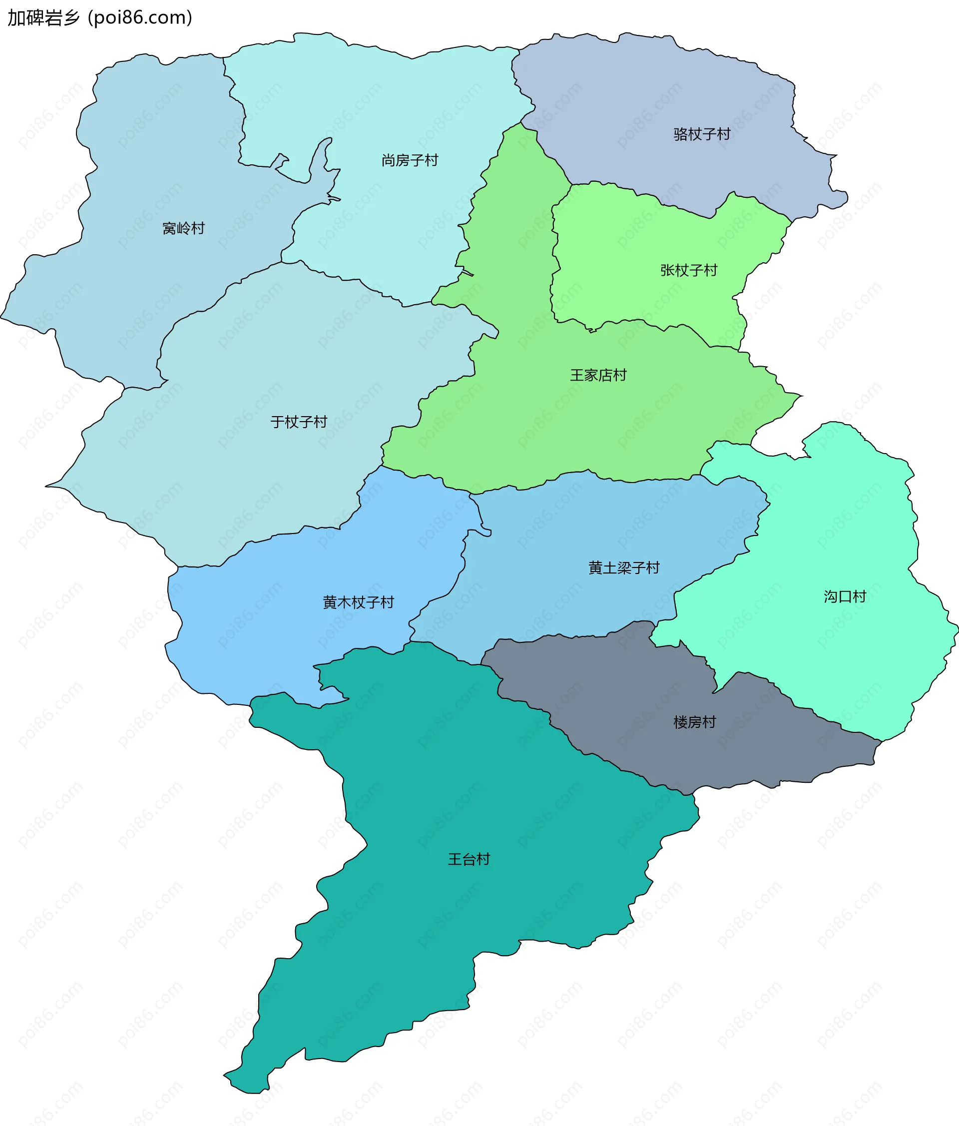 加碑岩乡边界地图(五级行政区划)