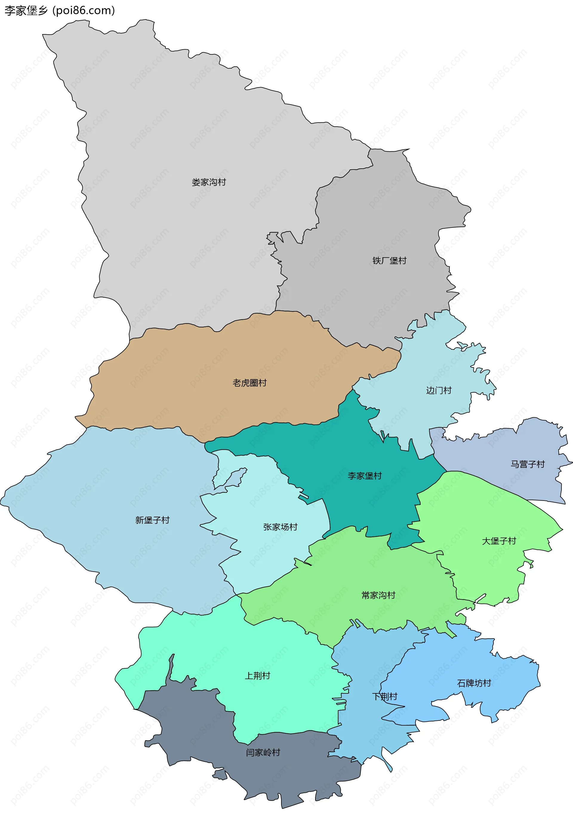 李家堡乡边界地图(五级行政区划)