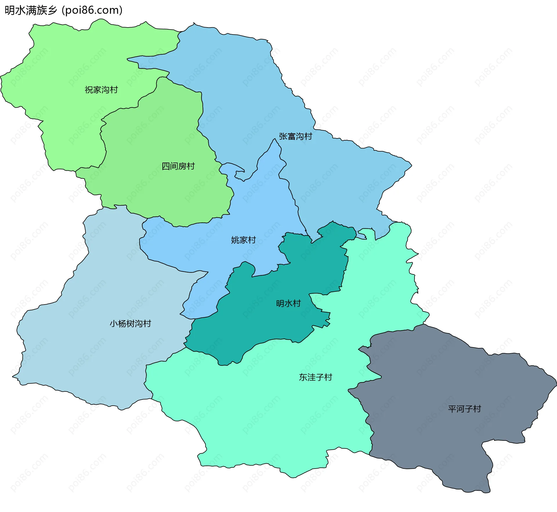 明水满族乡边界地图(五级行政区划)