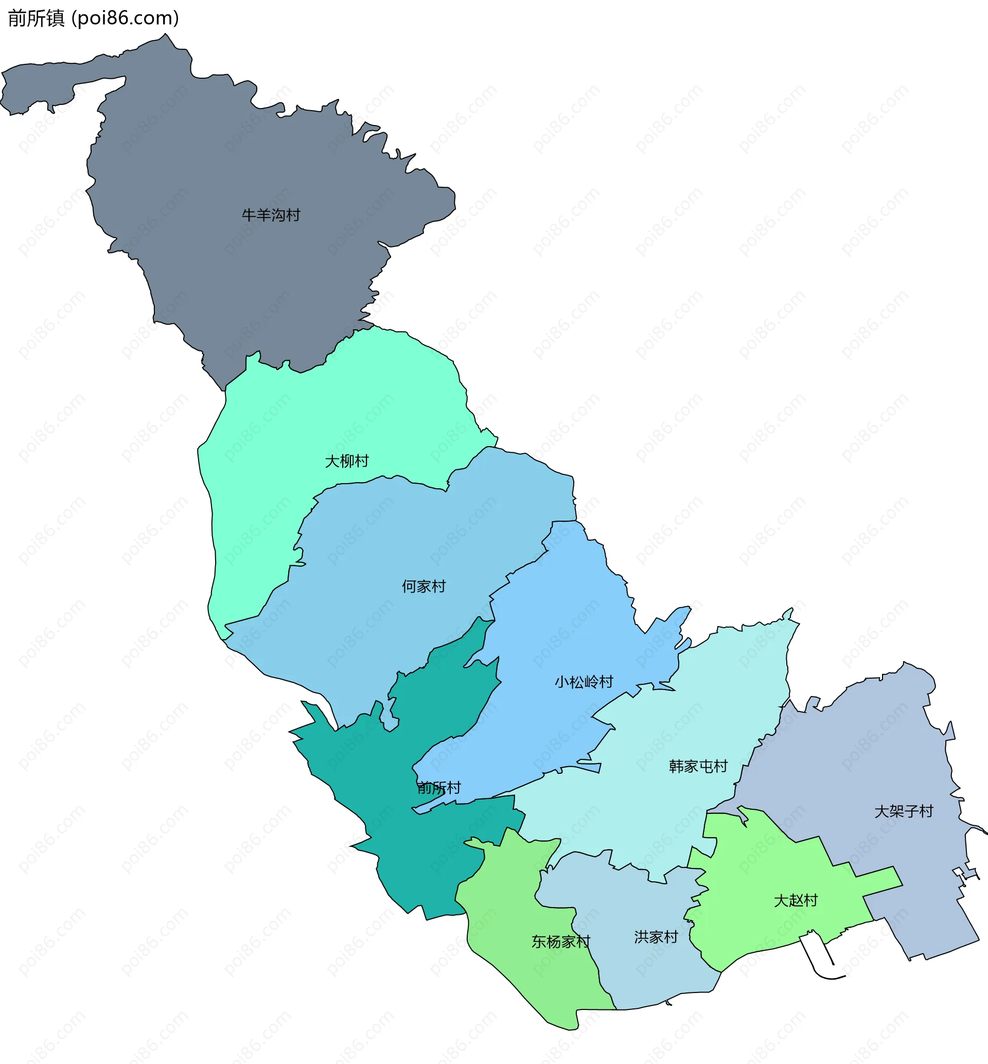 前所镇边界地图(五级行政区划)