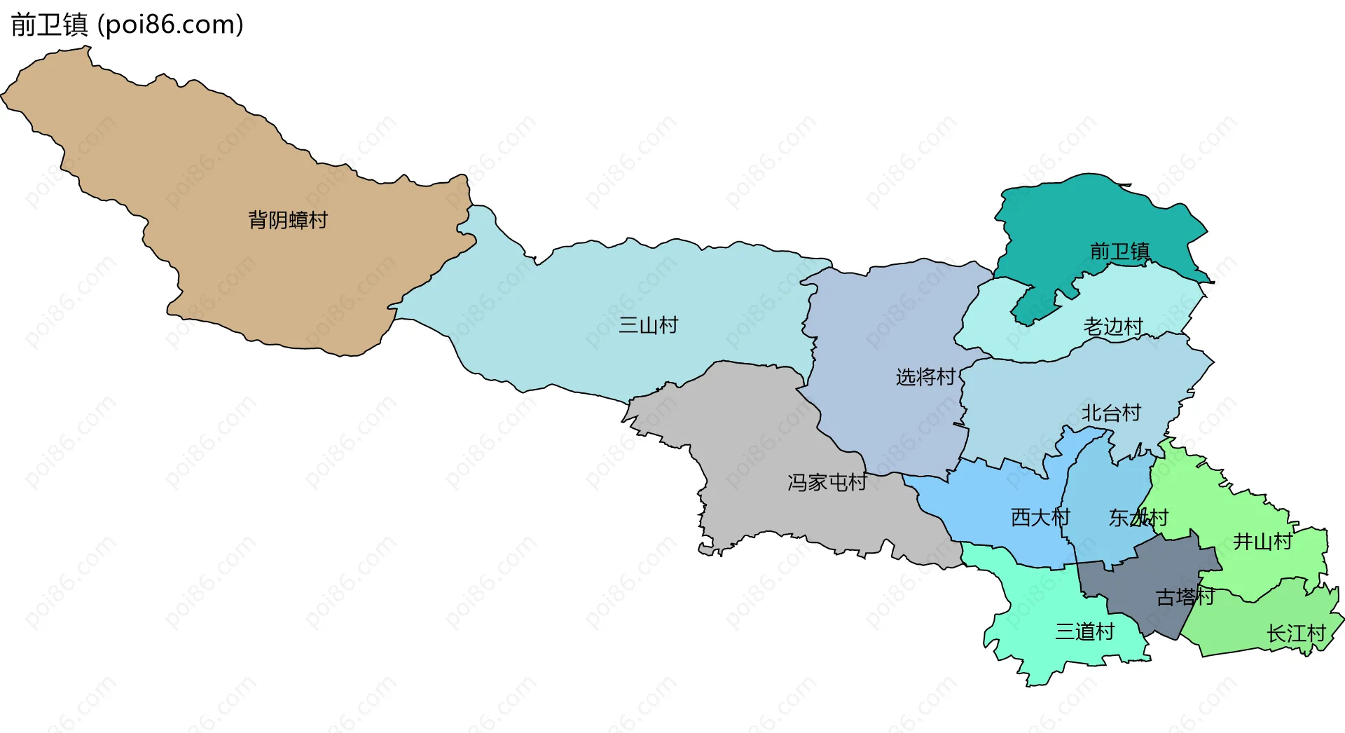 前卫镇边界地图(五级行政区划)