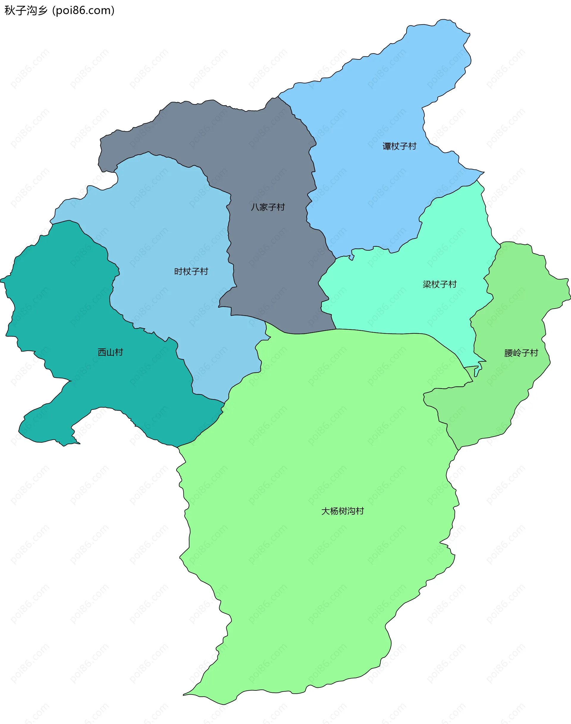 秋子沟乡边界地图(五级行政区划)