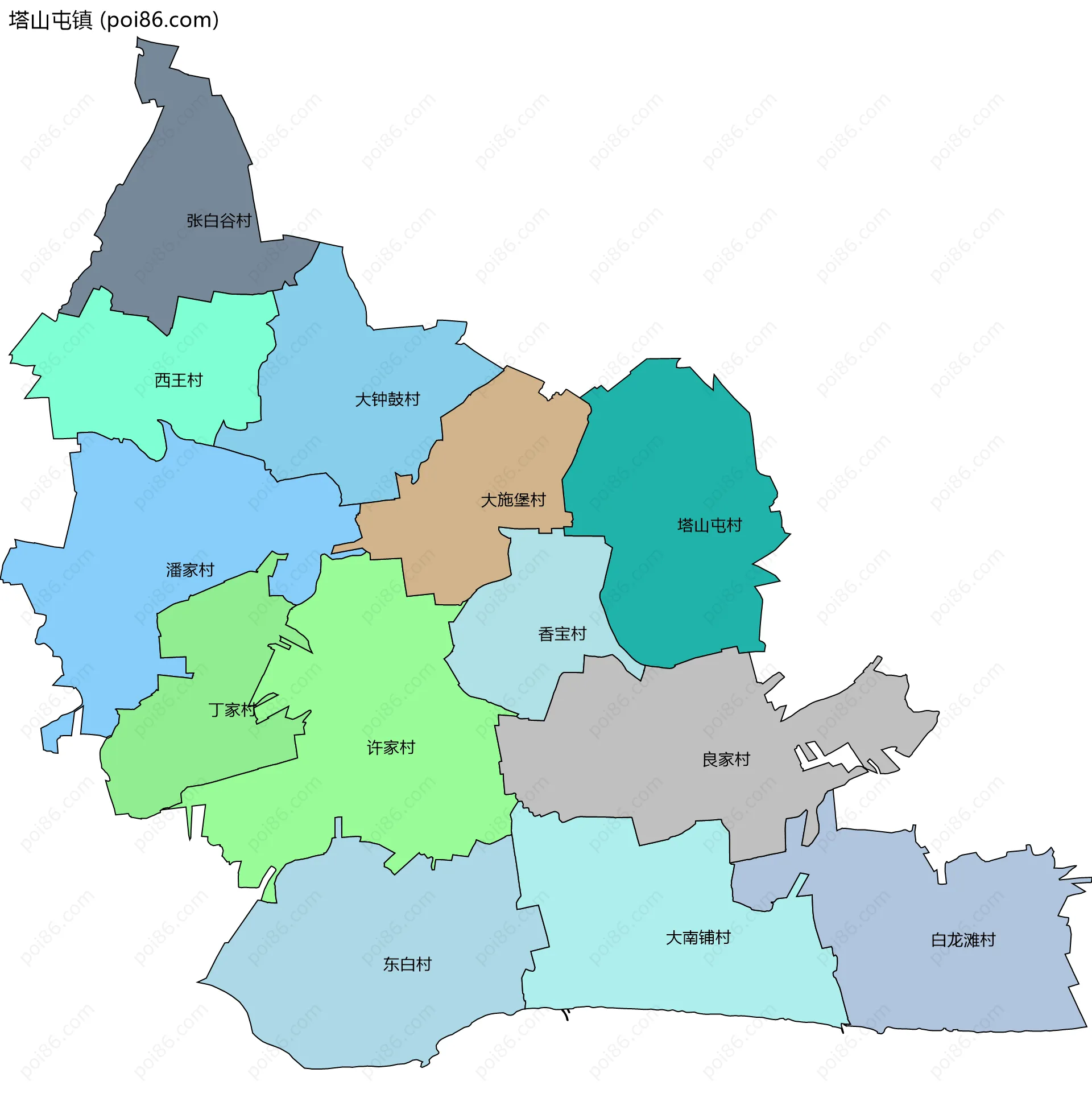 塔山屯镇边界地图(五级行政区划)