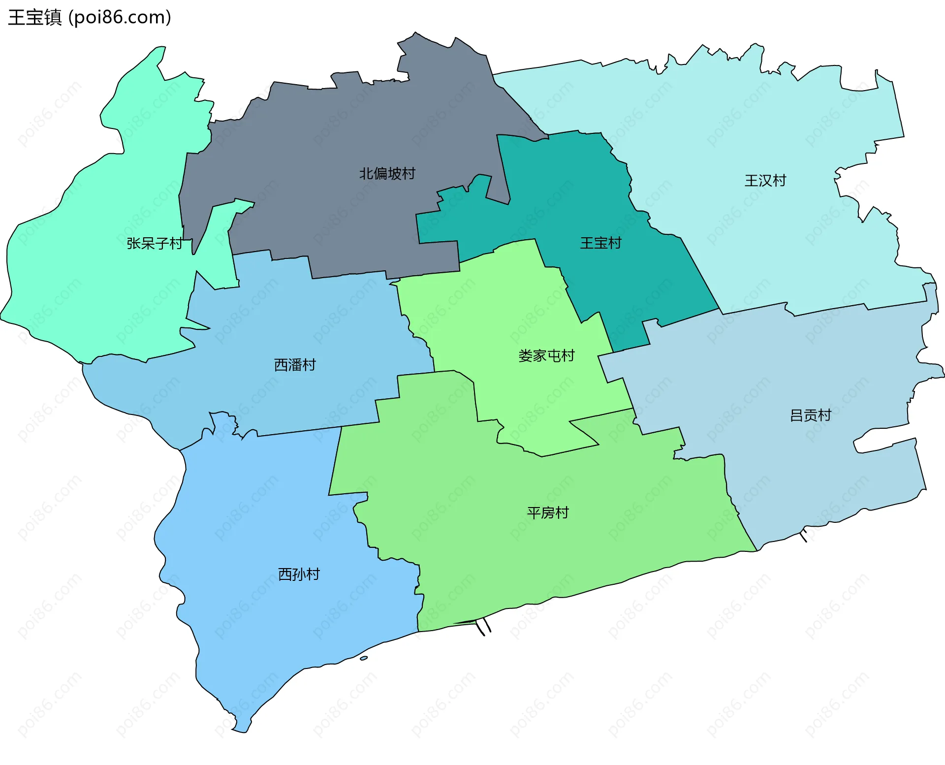 王宝镇边界地图(五级行政区划)