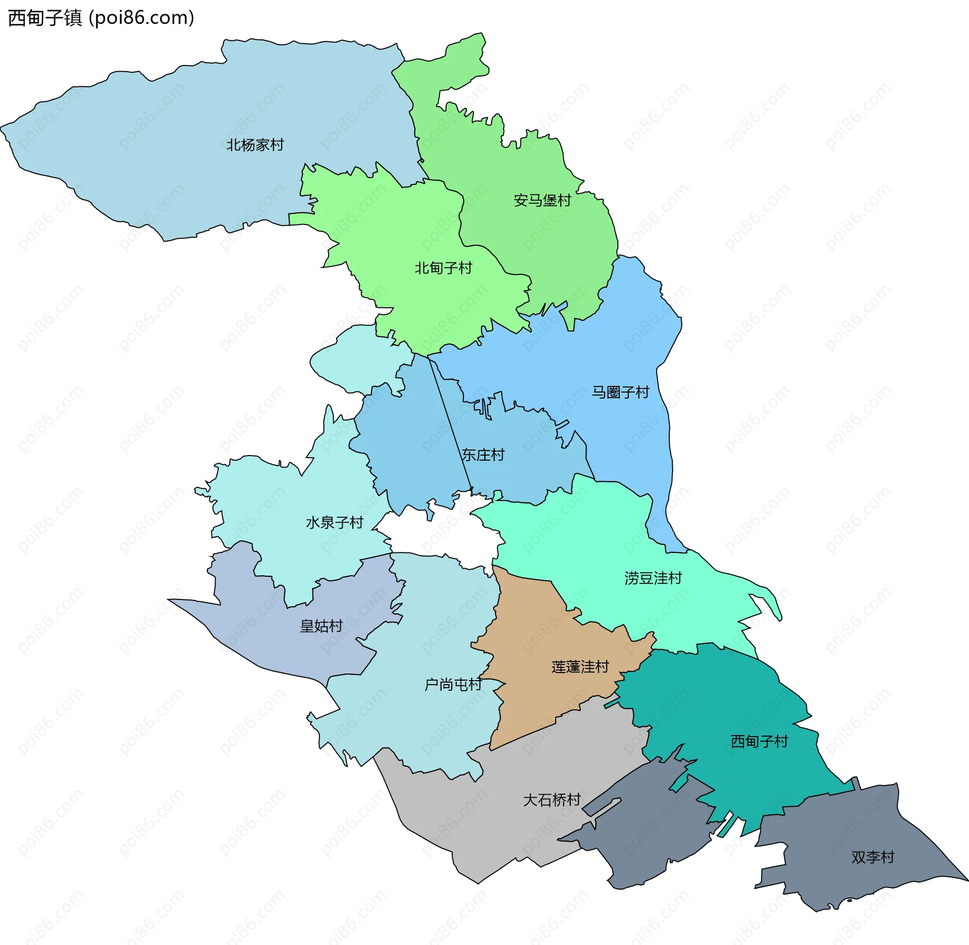 西甸子镇边界地图(五级行政区划)