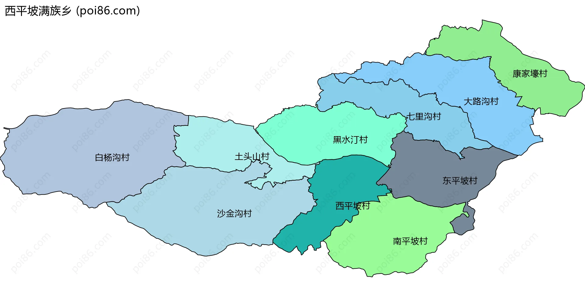西平坡满族乡边界地图(五级行政区划)
