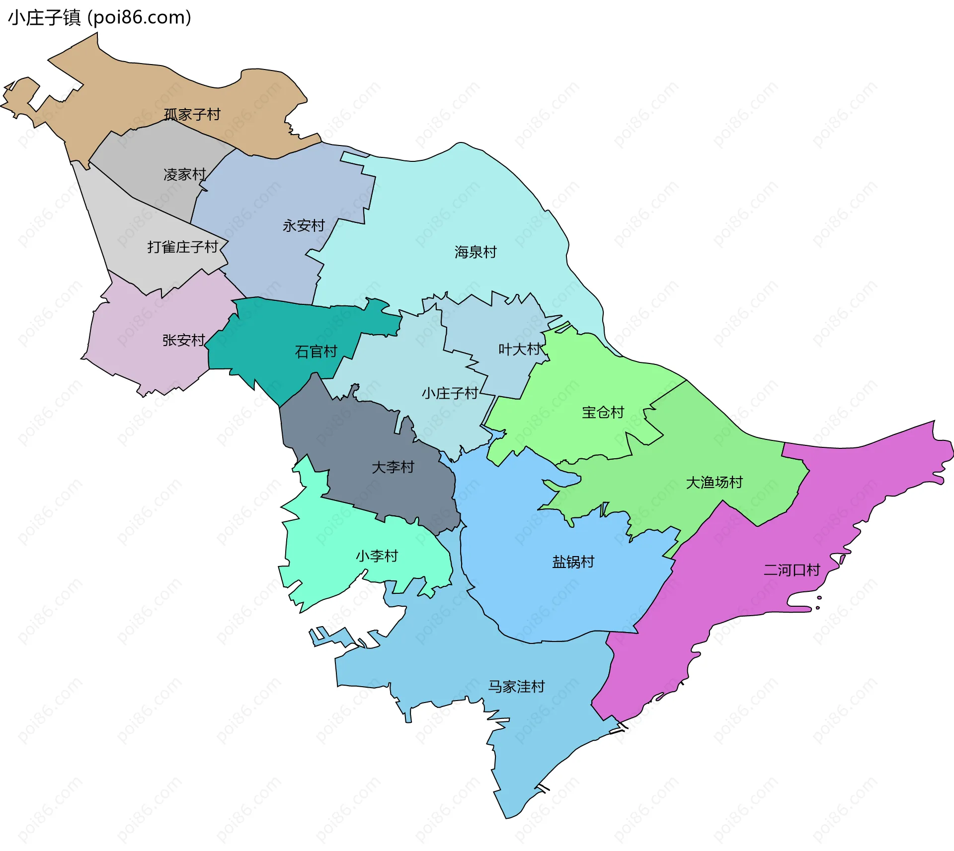 小庄子镇边界地图(五级行政区划)