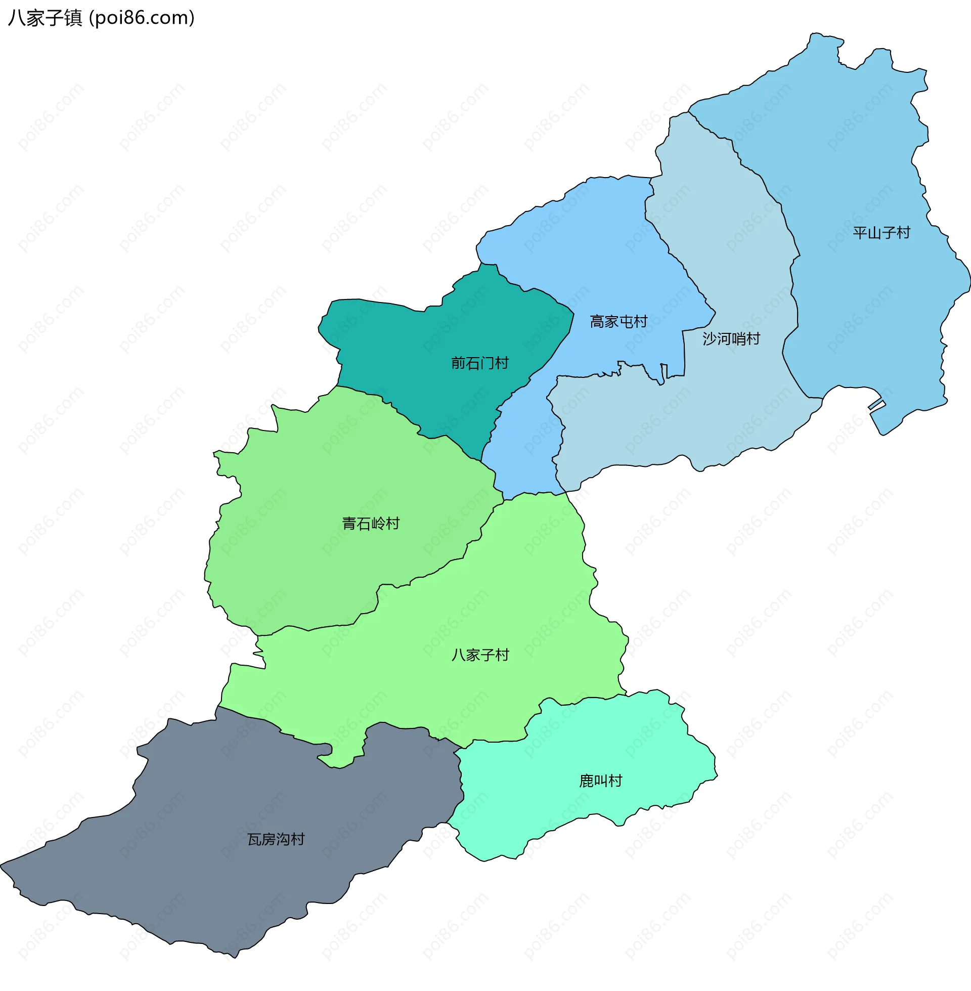 八家子镇边界地图(五级行政区划)