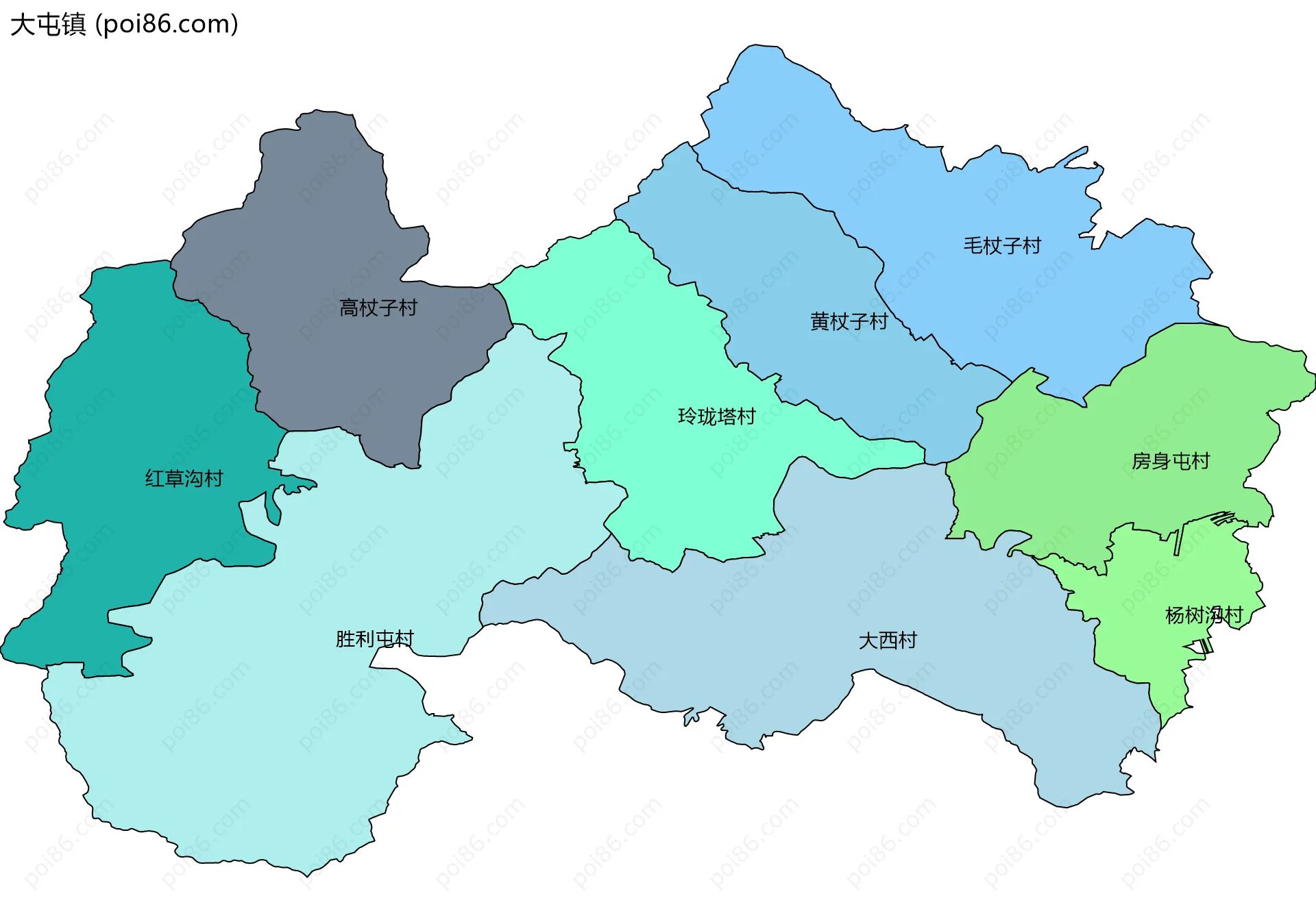 大屯镇边界地图(五级行政区划)