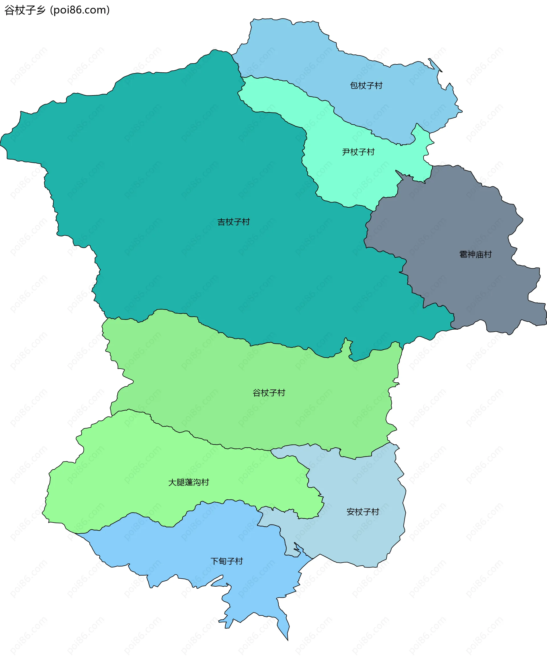 谷杖子乡边界地图(五级行政区划)