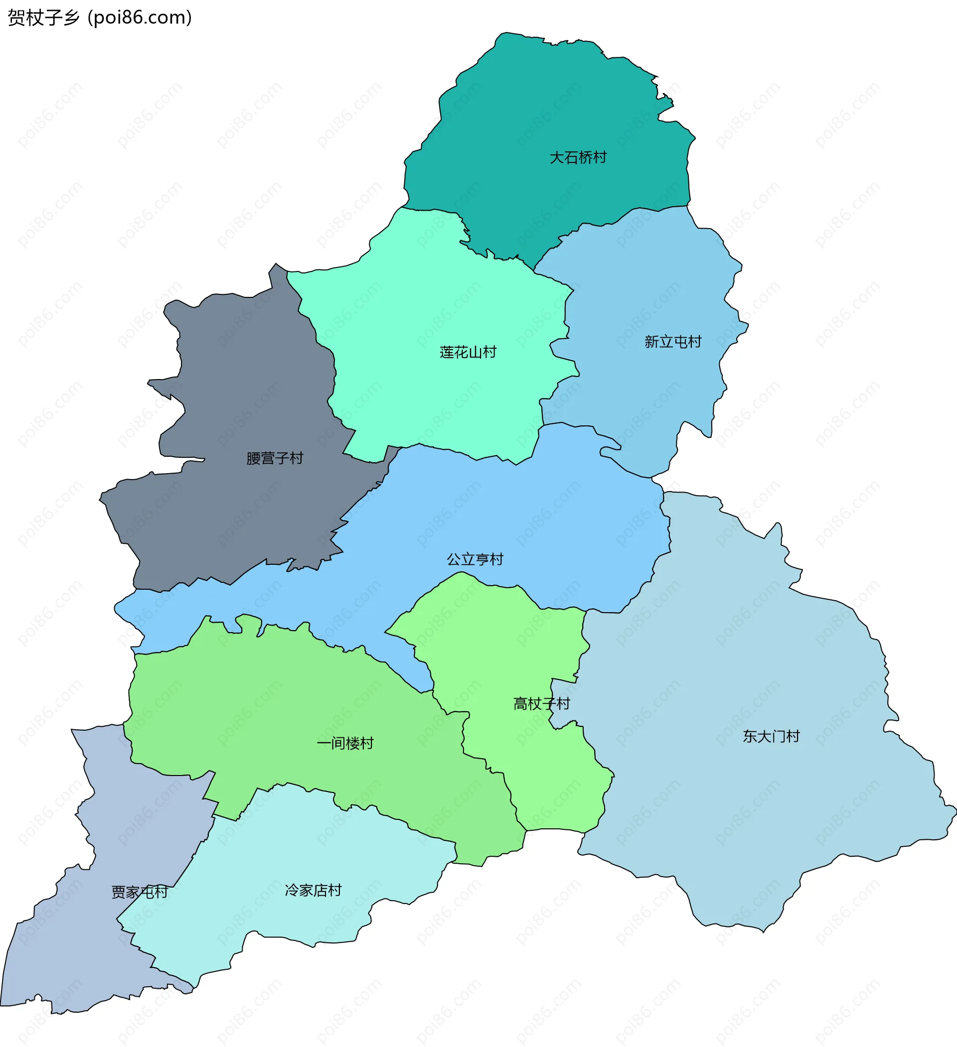 贺杖子乡边界地图(五级行政区划)