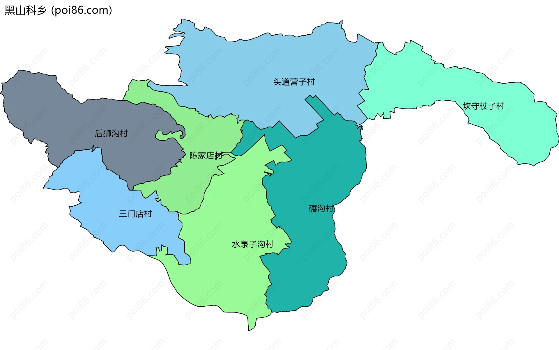 黑山科乡边界地图(五级行政区划)