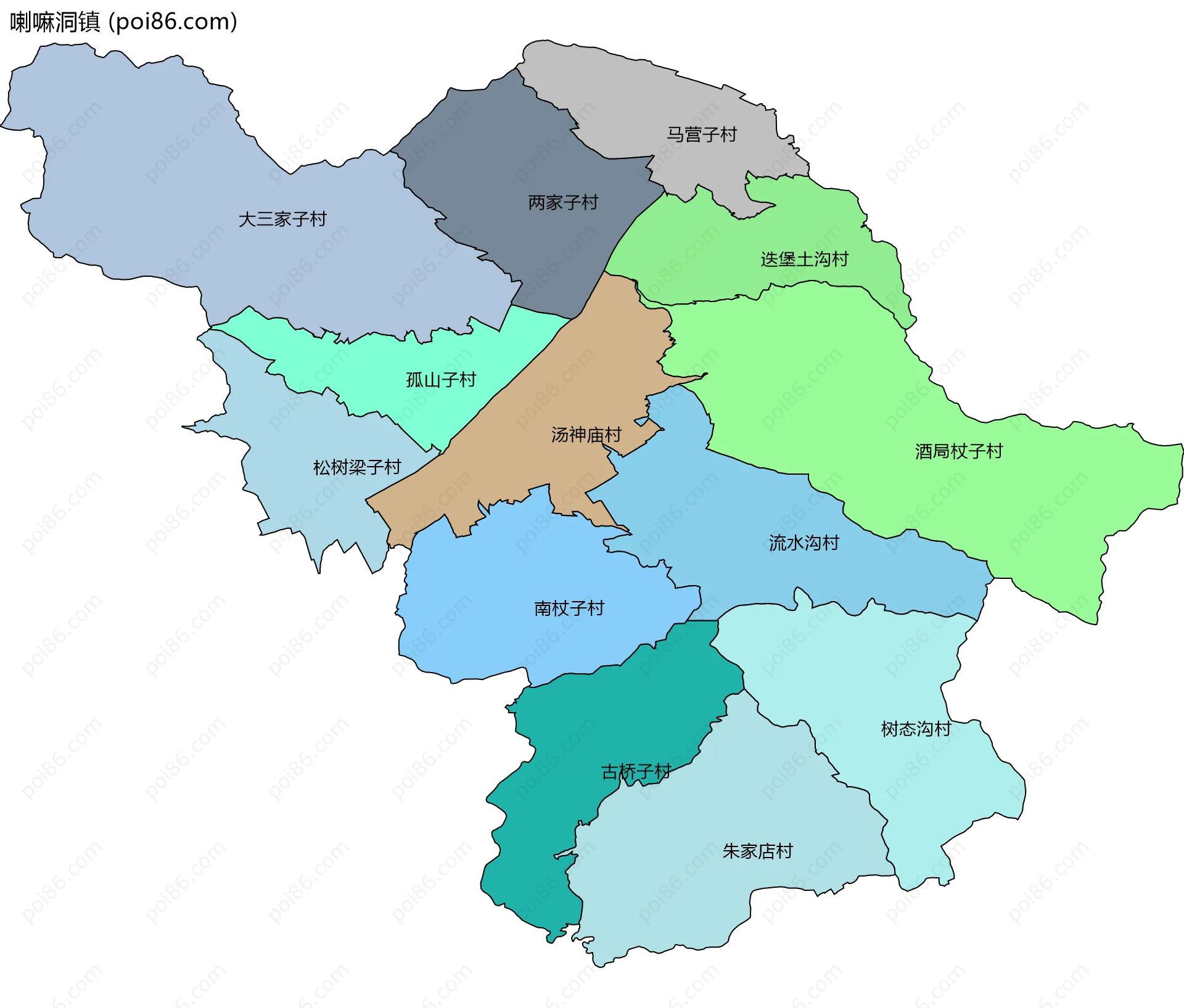 喇嘛洞镇边界地图(五级行政区划)