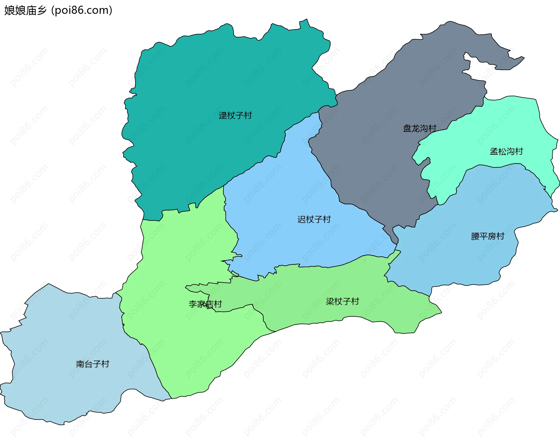 娘娘庙乡边界地图(五级行政区划)