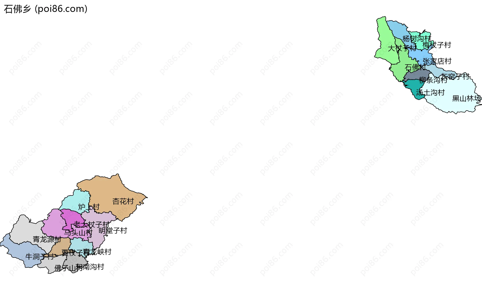 石佛乡边界地图(五级行政区划)