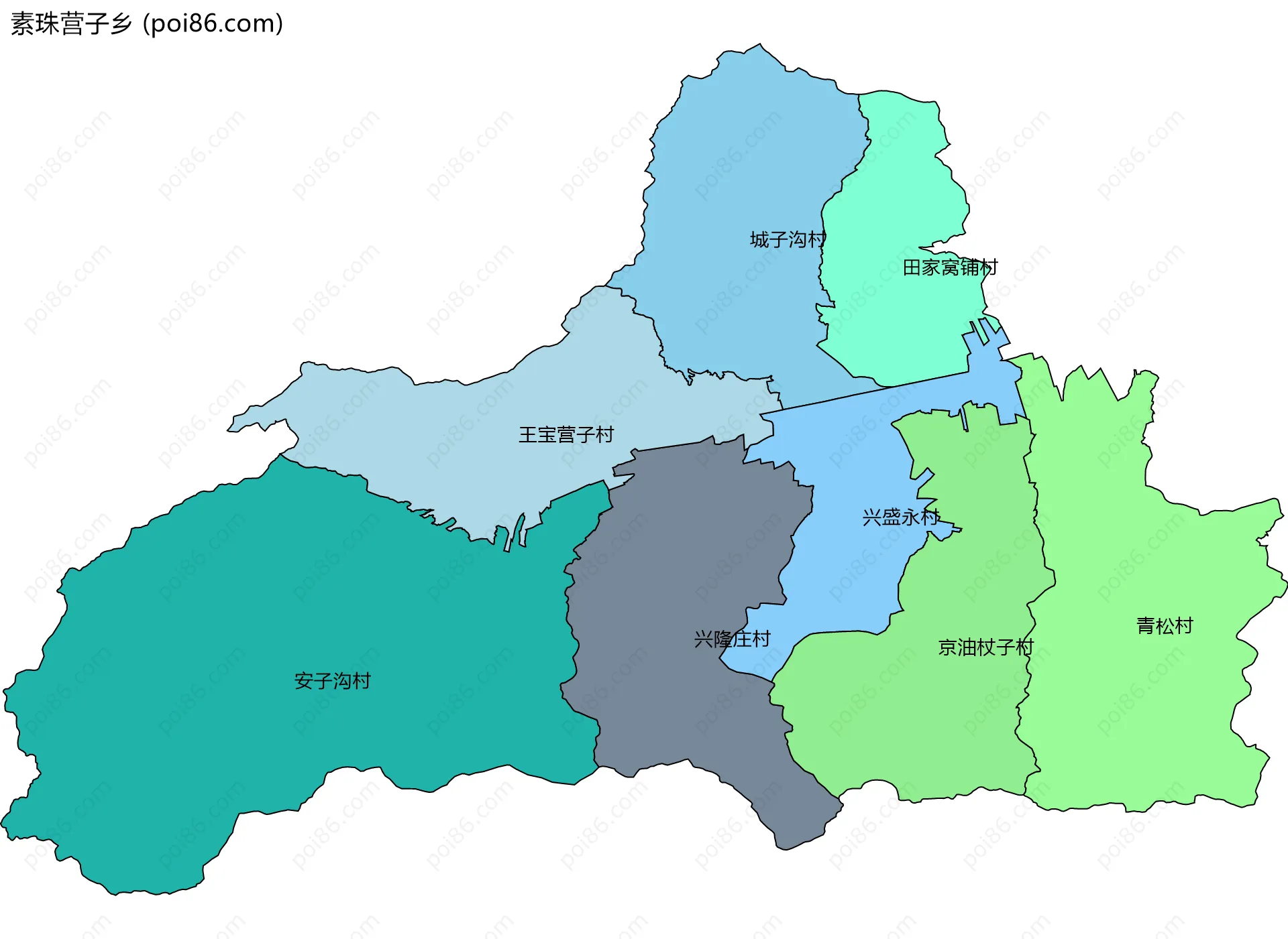 素珠营子乡边界地图(五级行政区划)