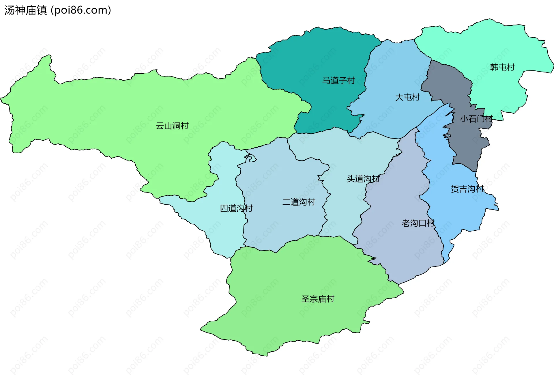 汤神庙镇边界地图(五级行政区划)