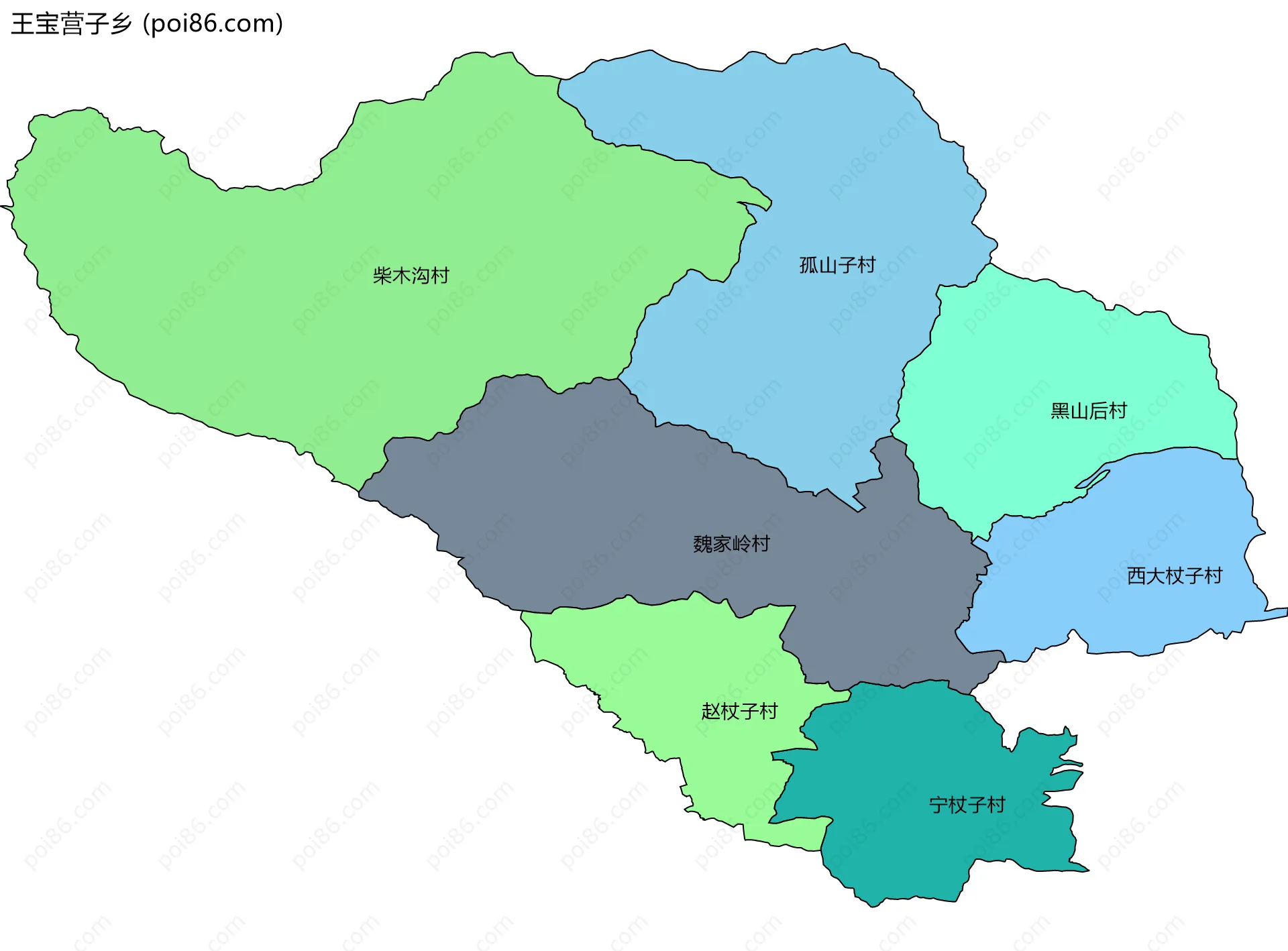 王宝营子乡边界地图(五级行政区划)