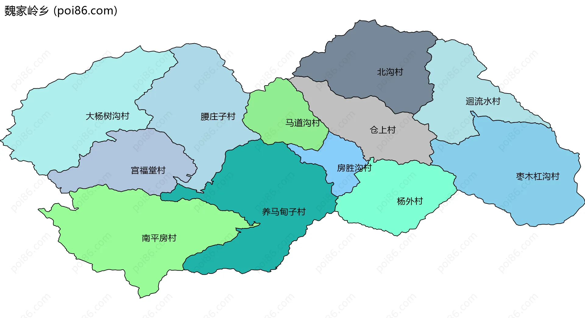 魏家岭乡边界地图(五级行政区划)