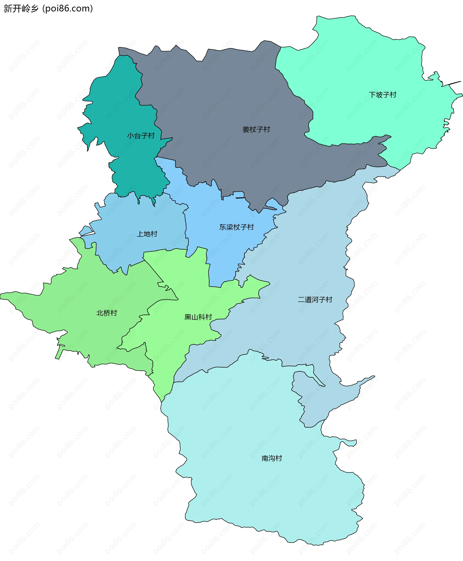 新开岭乡边界地图(五级行政区划)