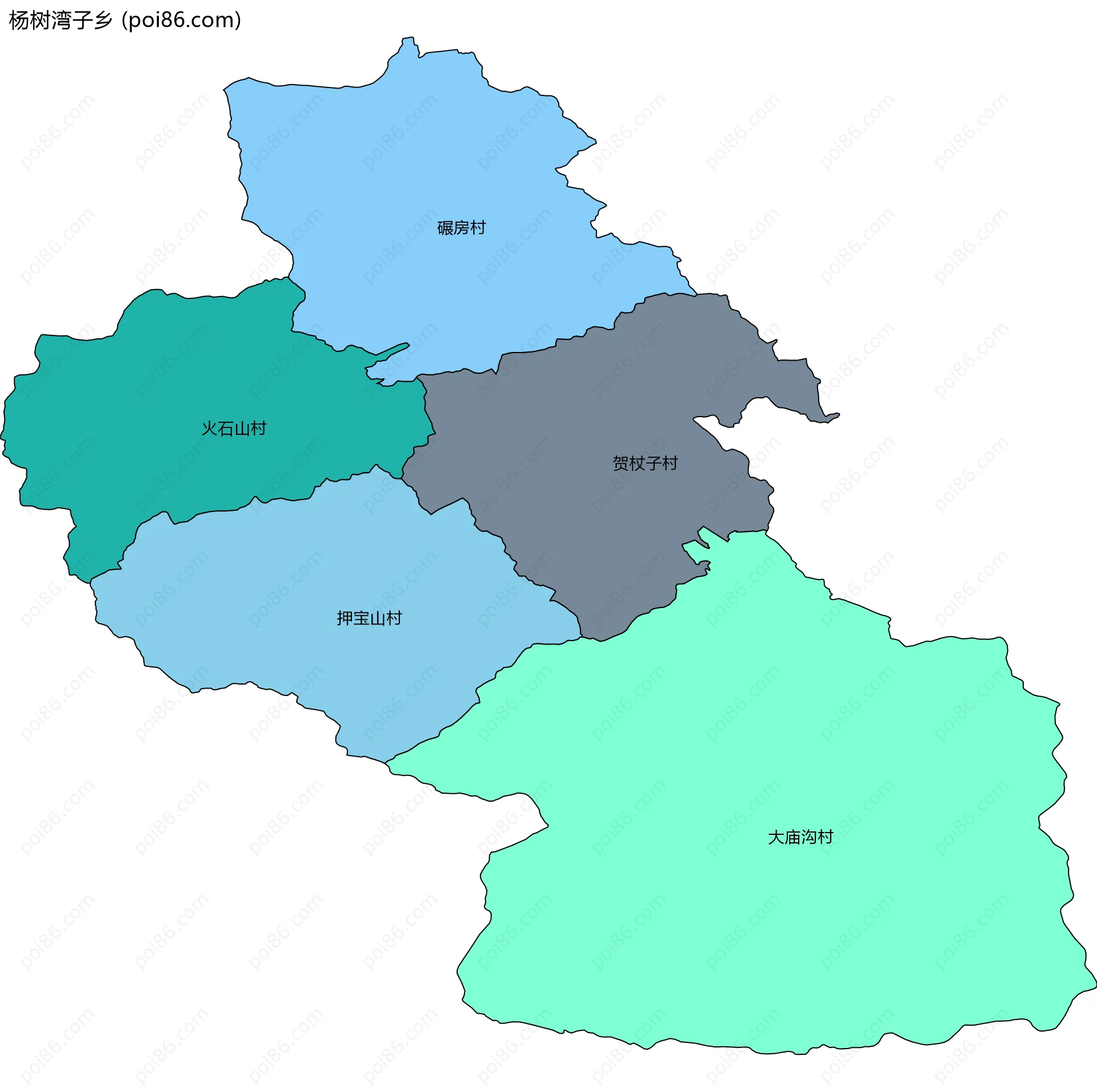 杨树湾子乡边界地图(五级行政区划)