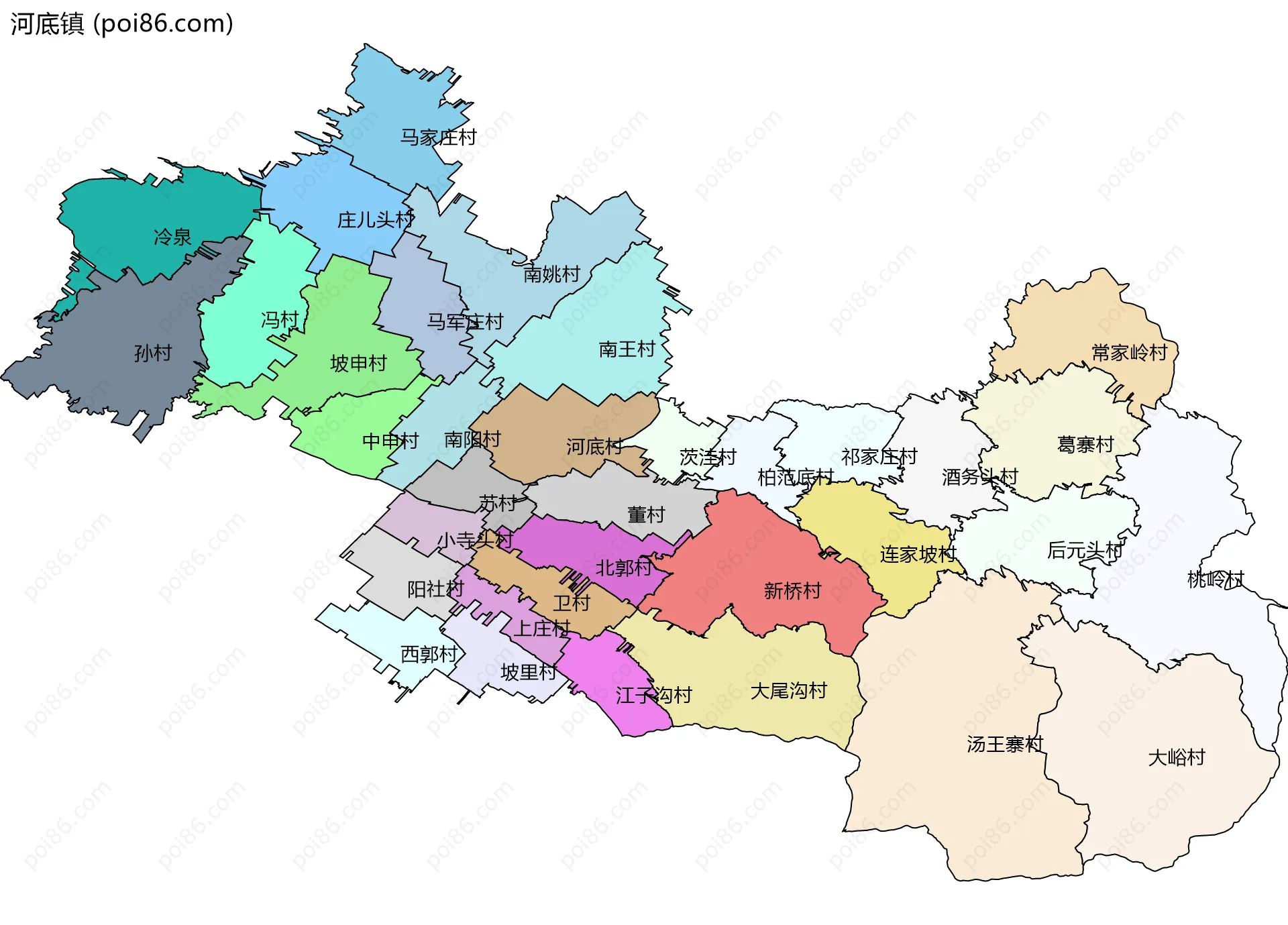 河底镇边界地图(五级行政区划)