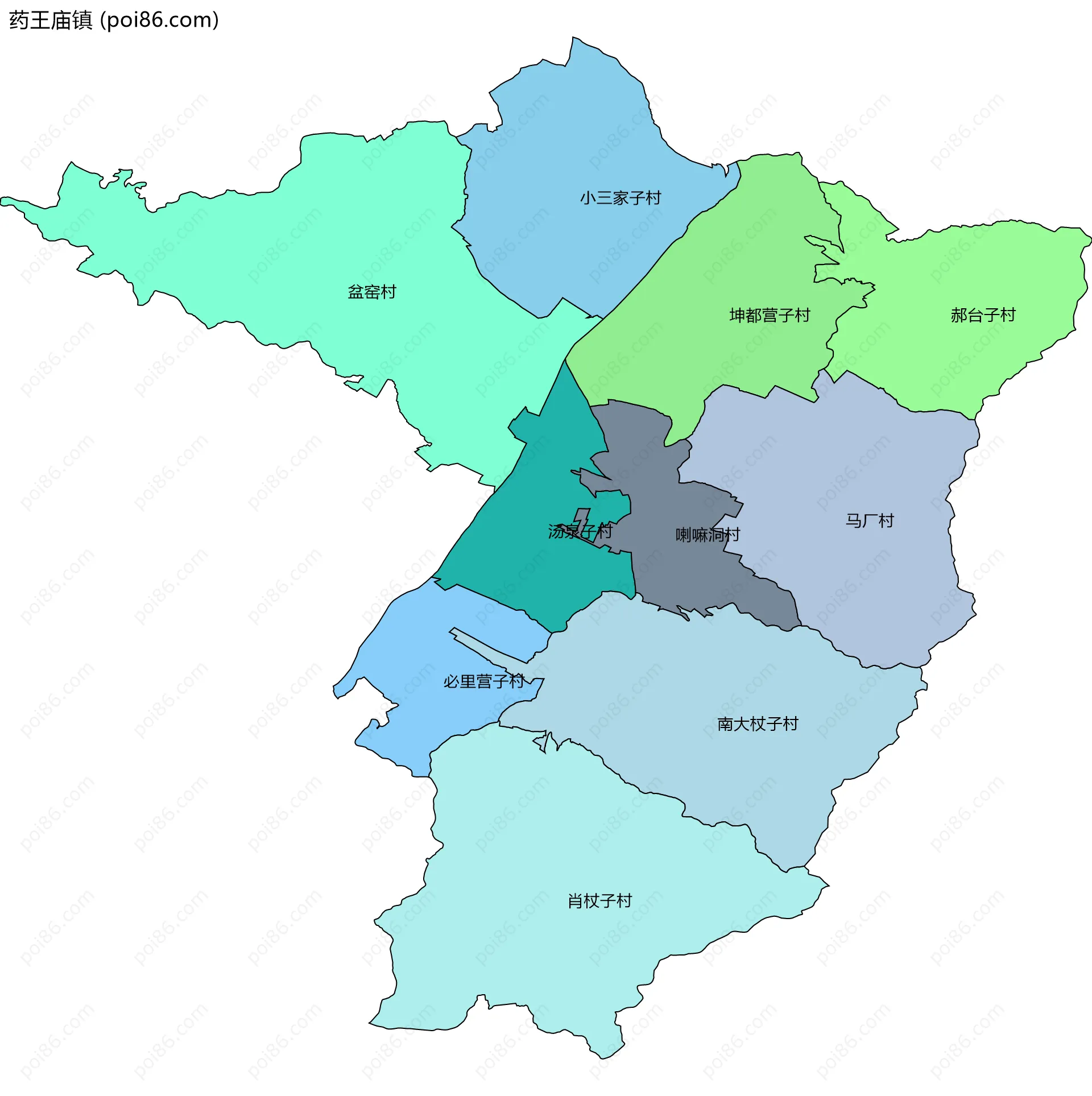 药王庙镇边界地图(五级行政区划)