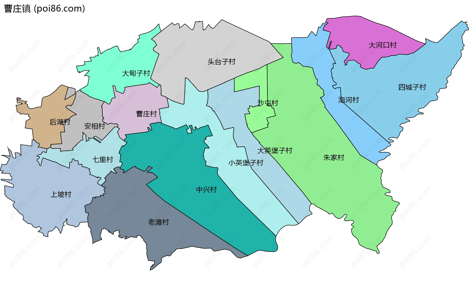 曹庄镇边界地图(五级行政区划)
