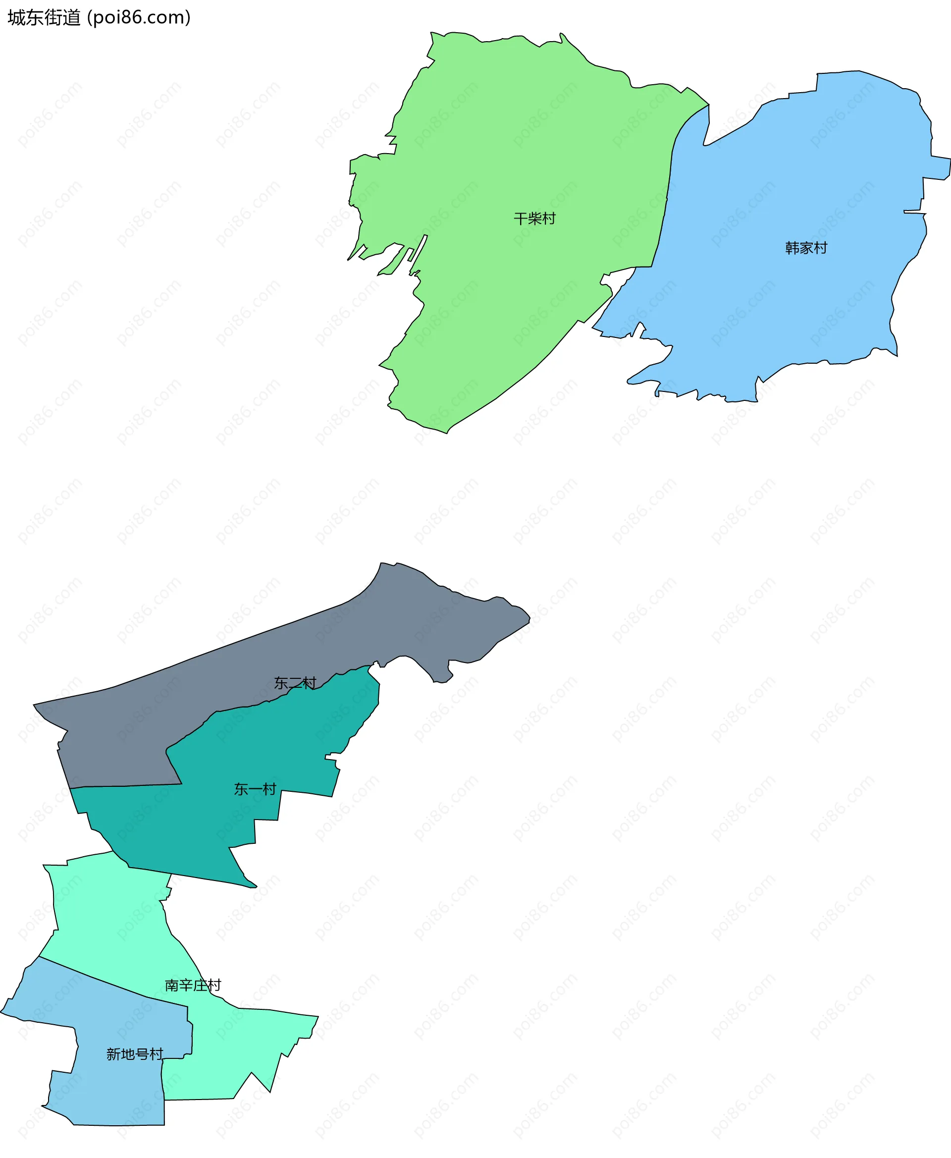 城东街道边界地图(五级行政区划)