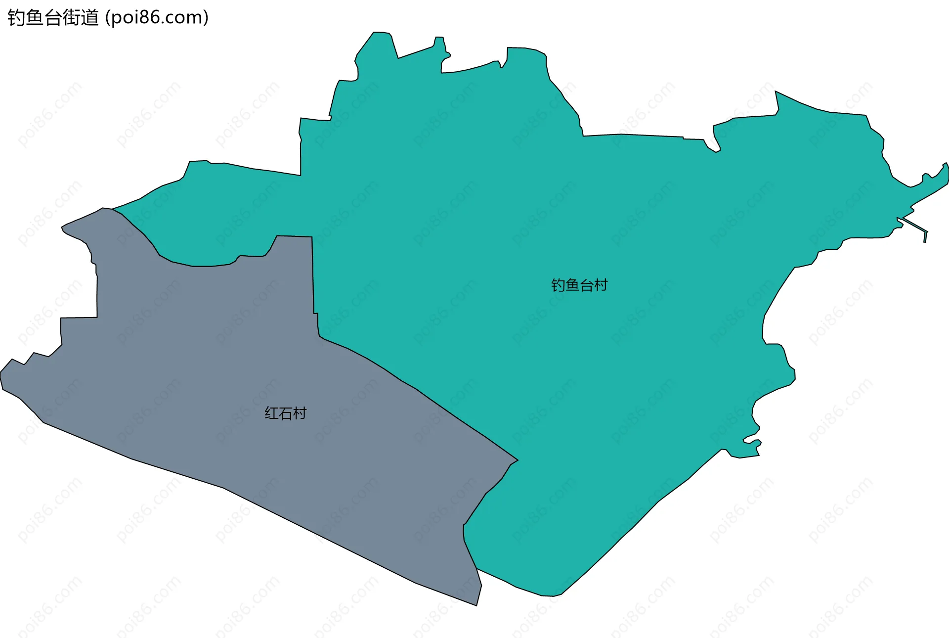 钓鱼台街道边界地图(五级行政区划)