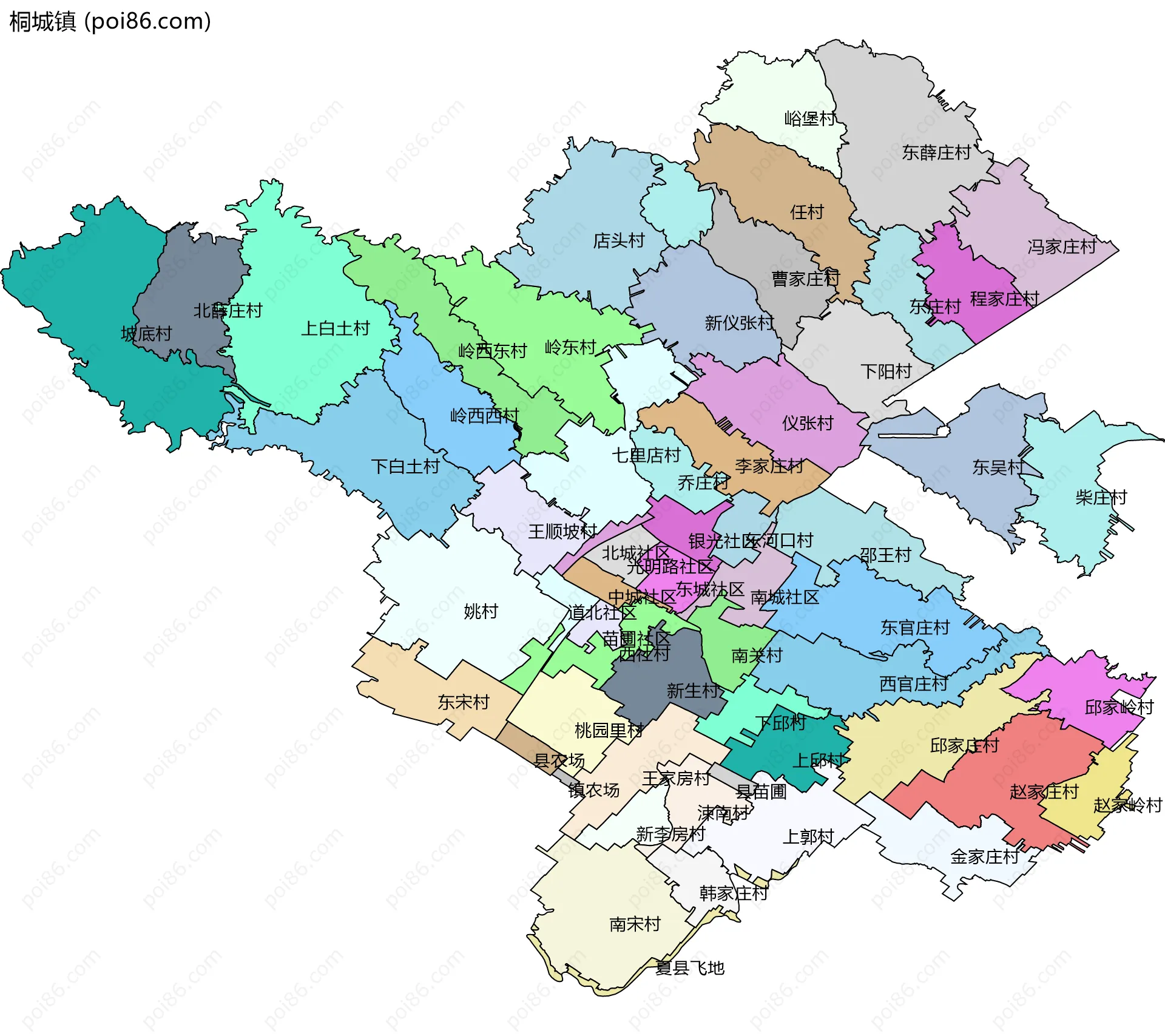 桐城镇边界地图(五级行政区划)
