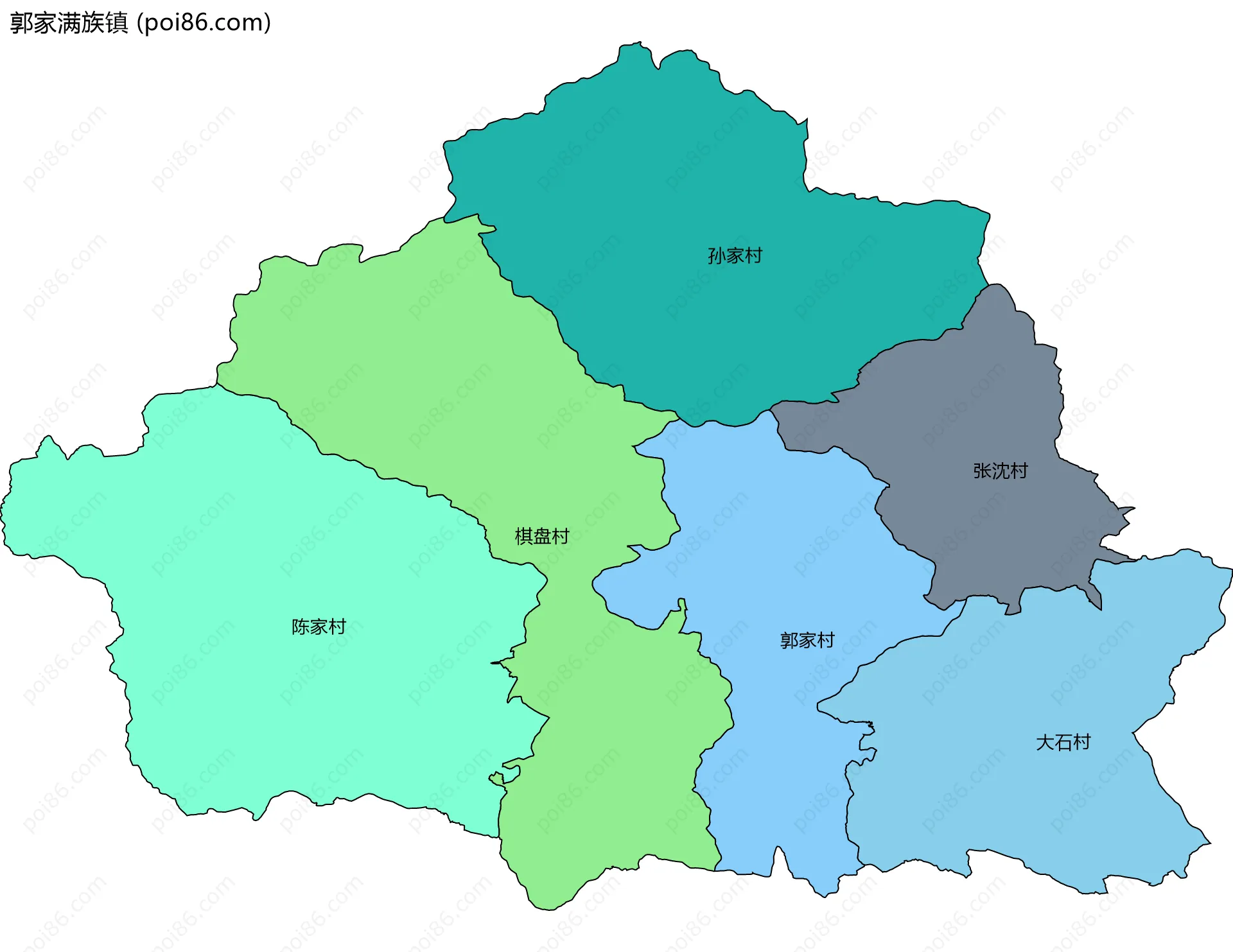 郭家满族镇边界地图(五级行政区划)