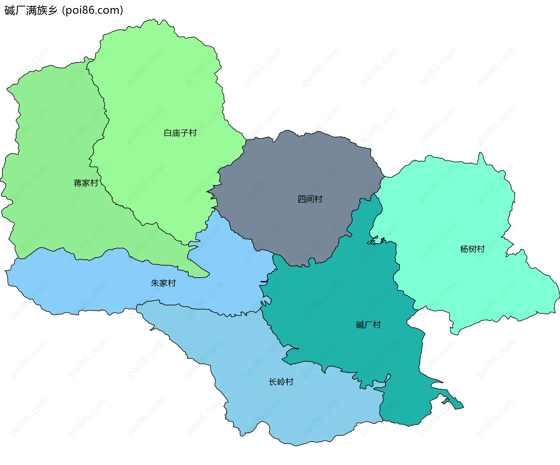 碱厂满族乡边界地图(五级行政区划)