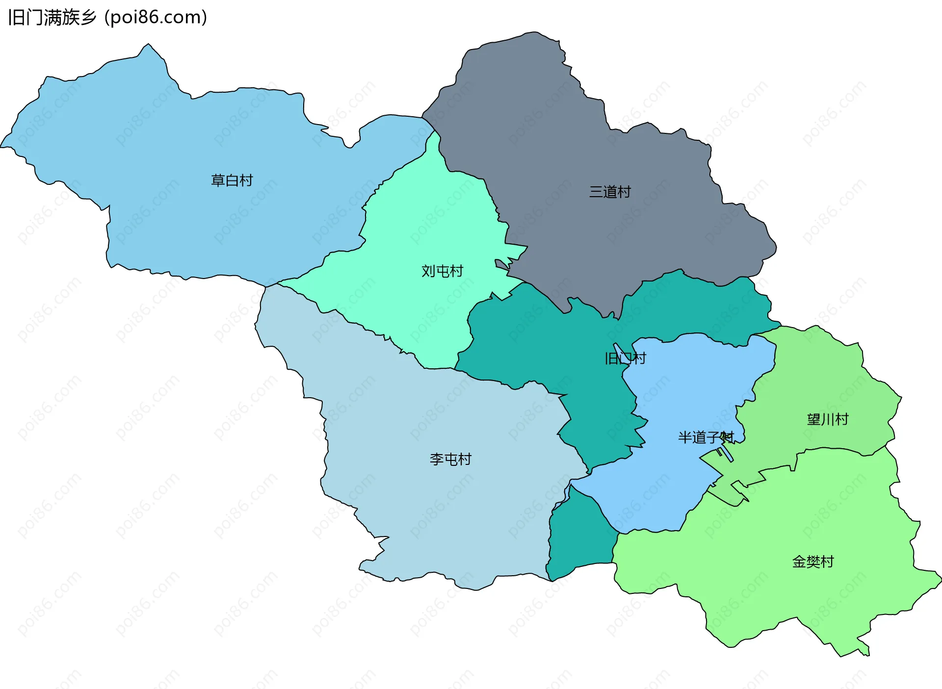 旧门满族乡边界地图(五级行政区划)