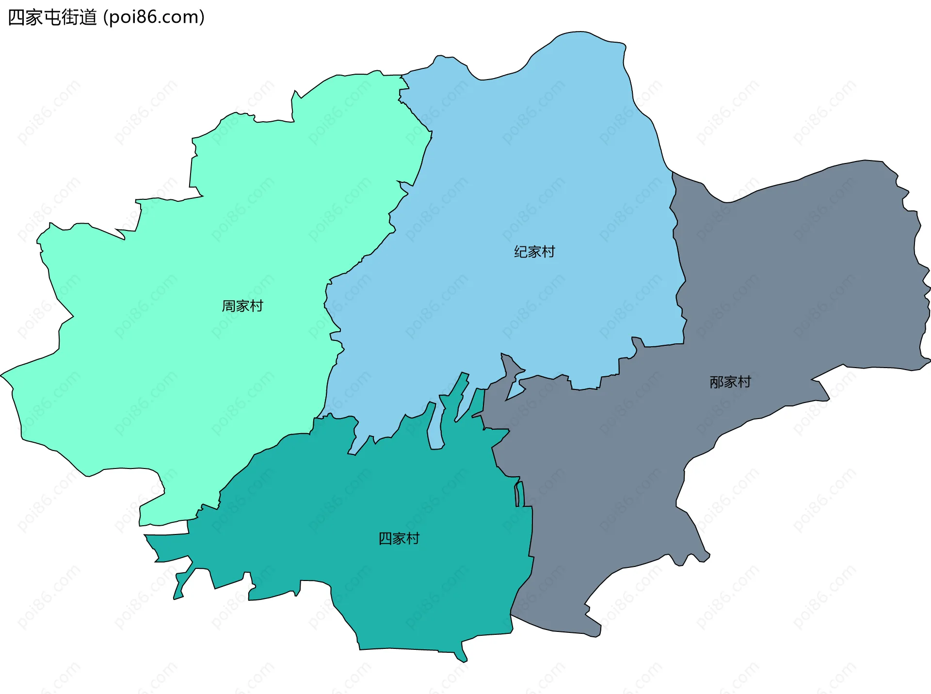 四家屯街道边界地图(五级行政区划)