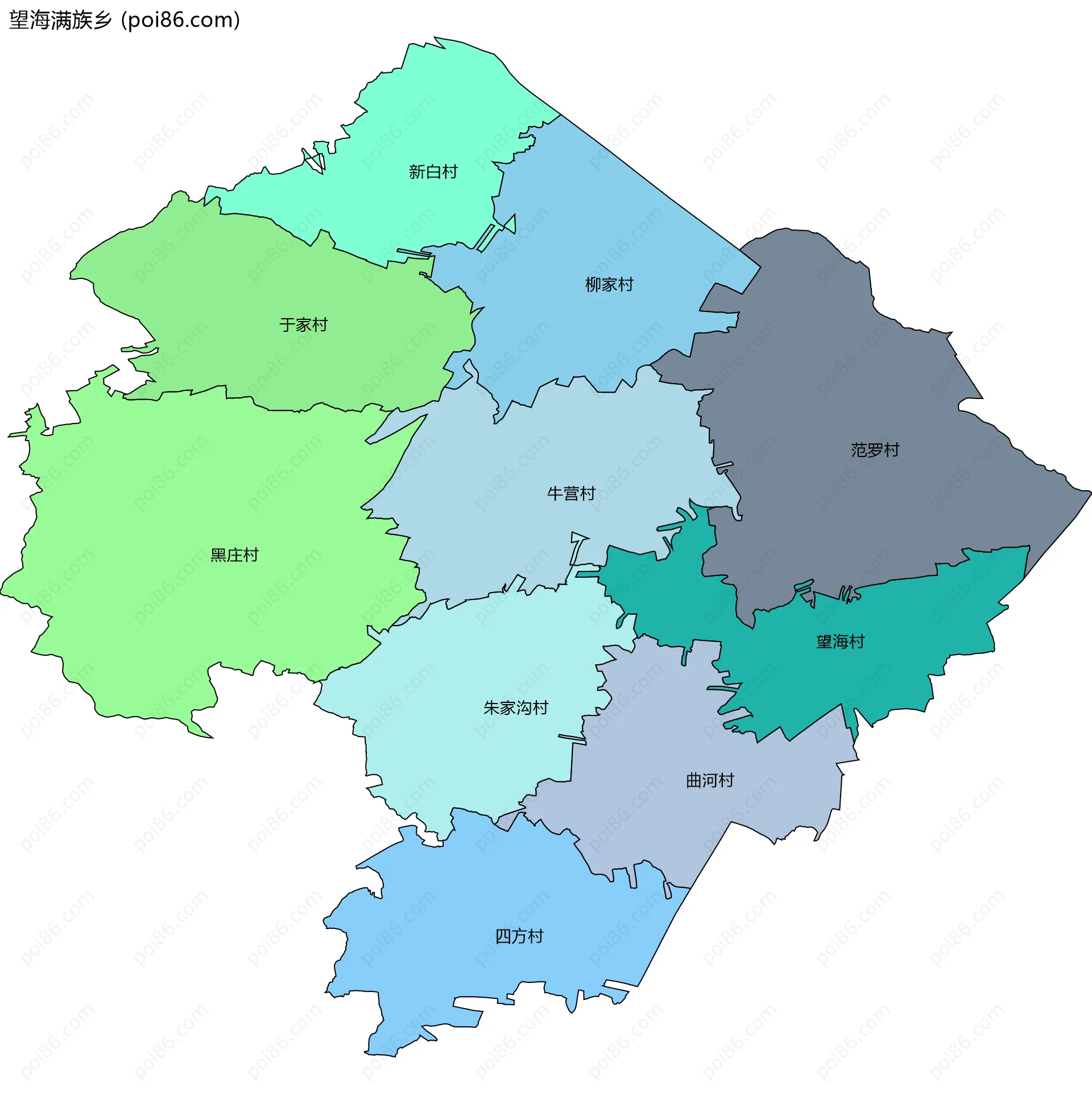 望海满族乡边界地图(五级行政区划)
